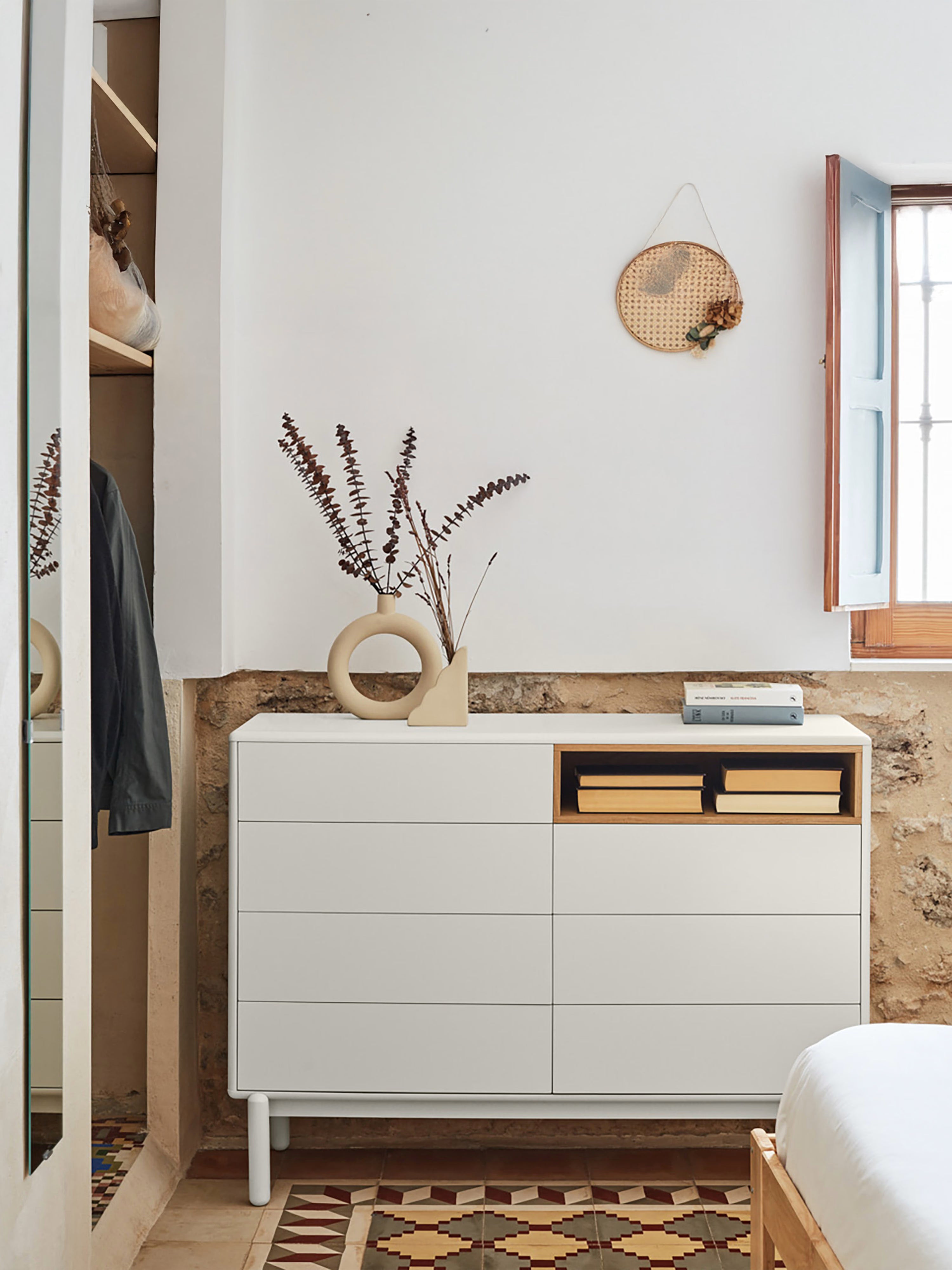 Corvo comò in mdf laccato crema - cassettiera a 7 cassetti 120 x 90 cm