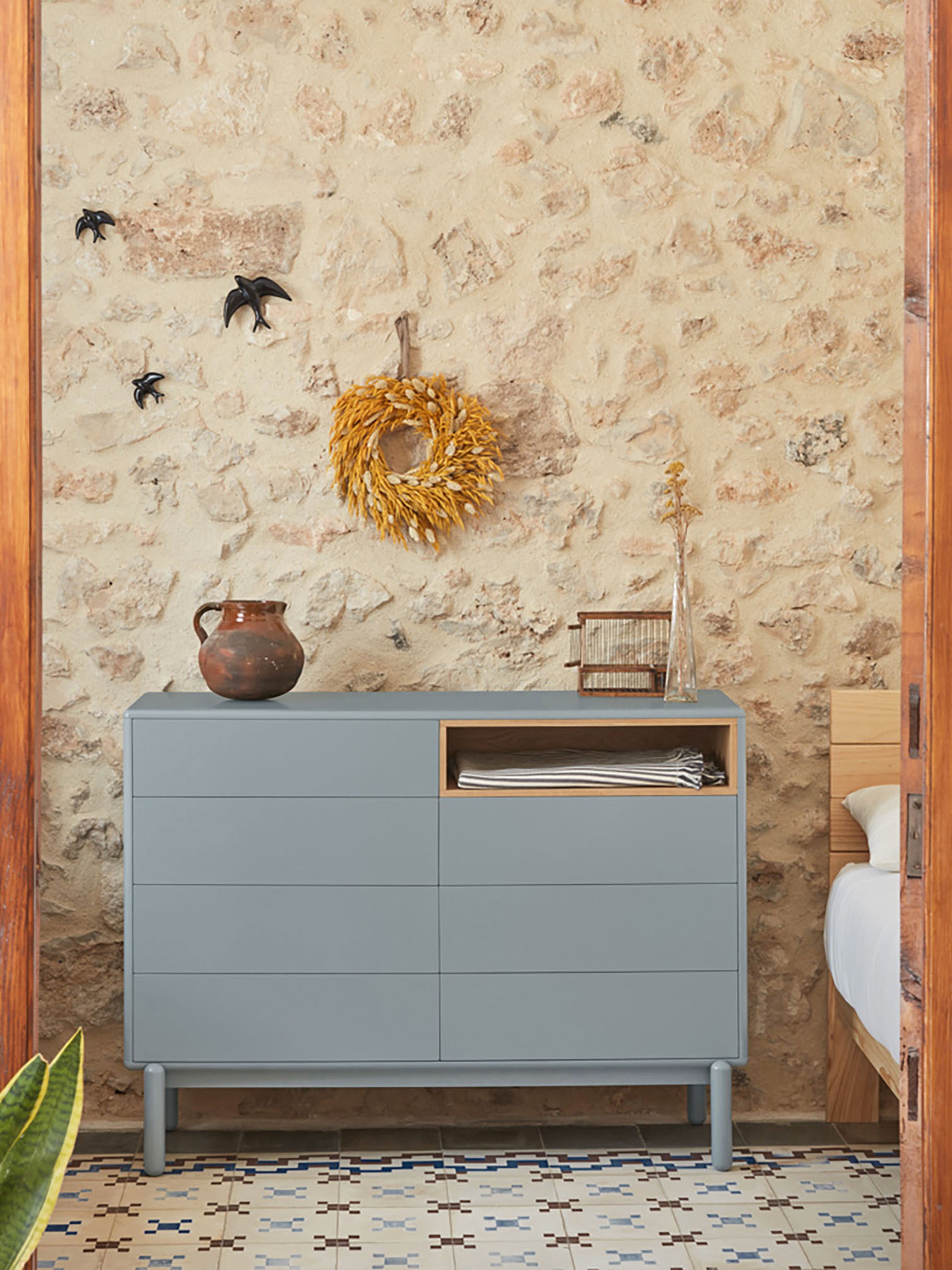 Corvo comò in mdf laccato carta da zucchero - cassettiera a 7 cassetti 120 x 90 cm