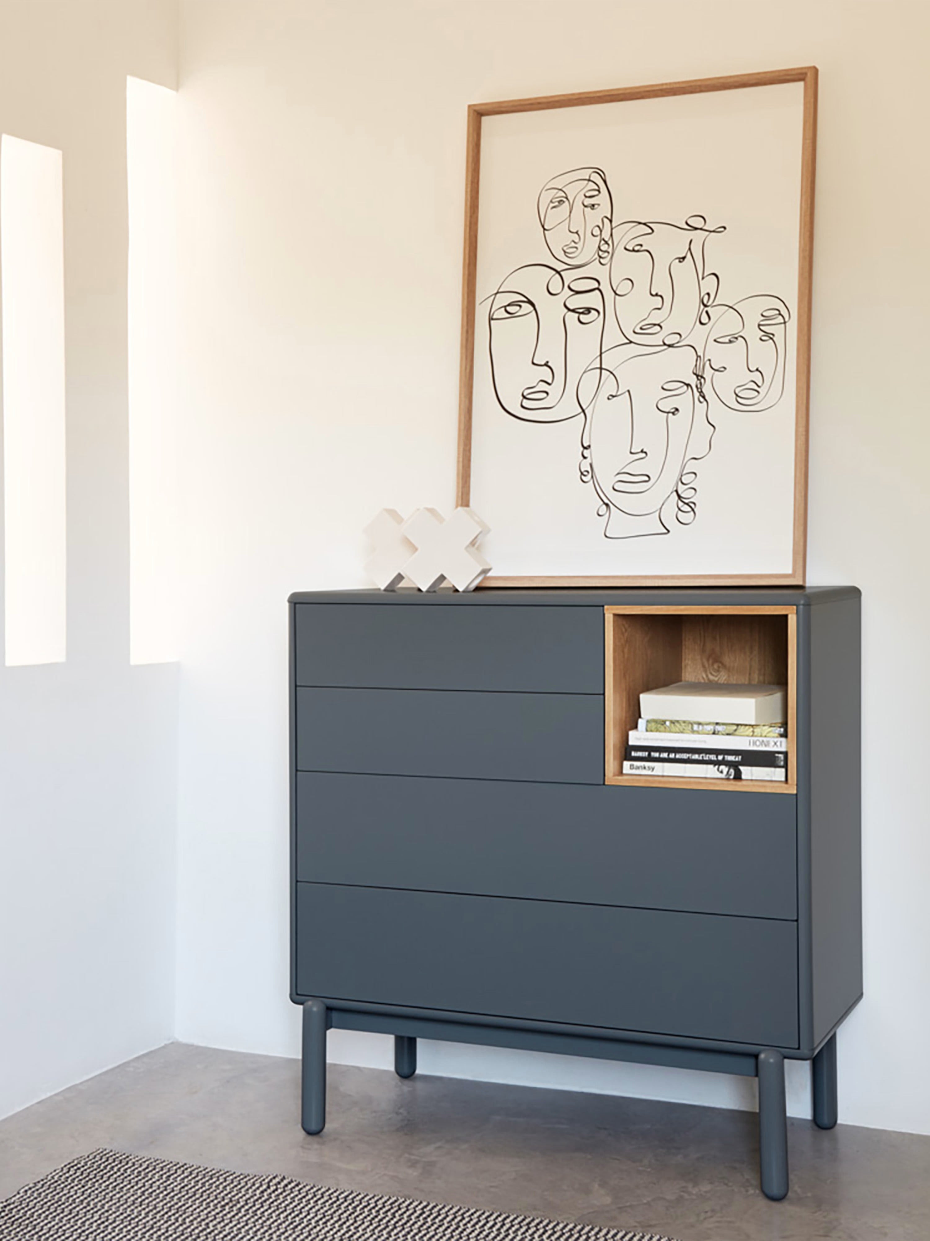 Corvo comò in mdf laccato grigio antracite - cassettiera 4 cassetti 90 x 90 cm