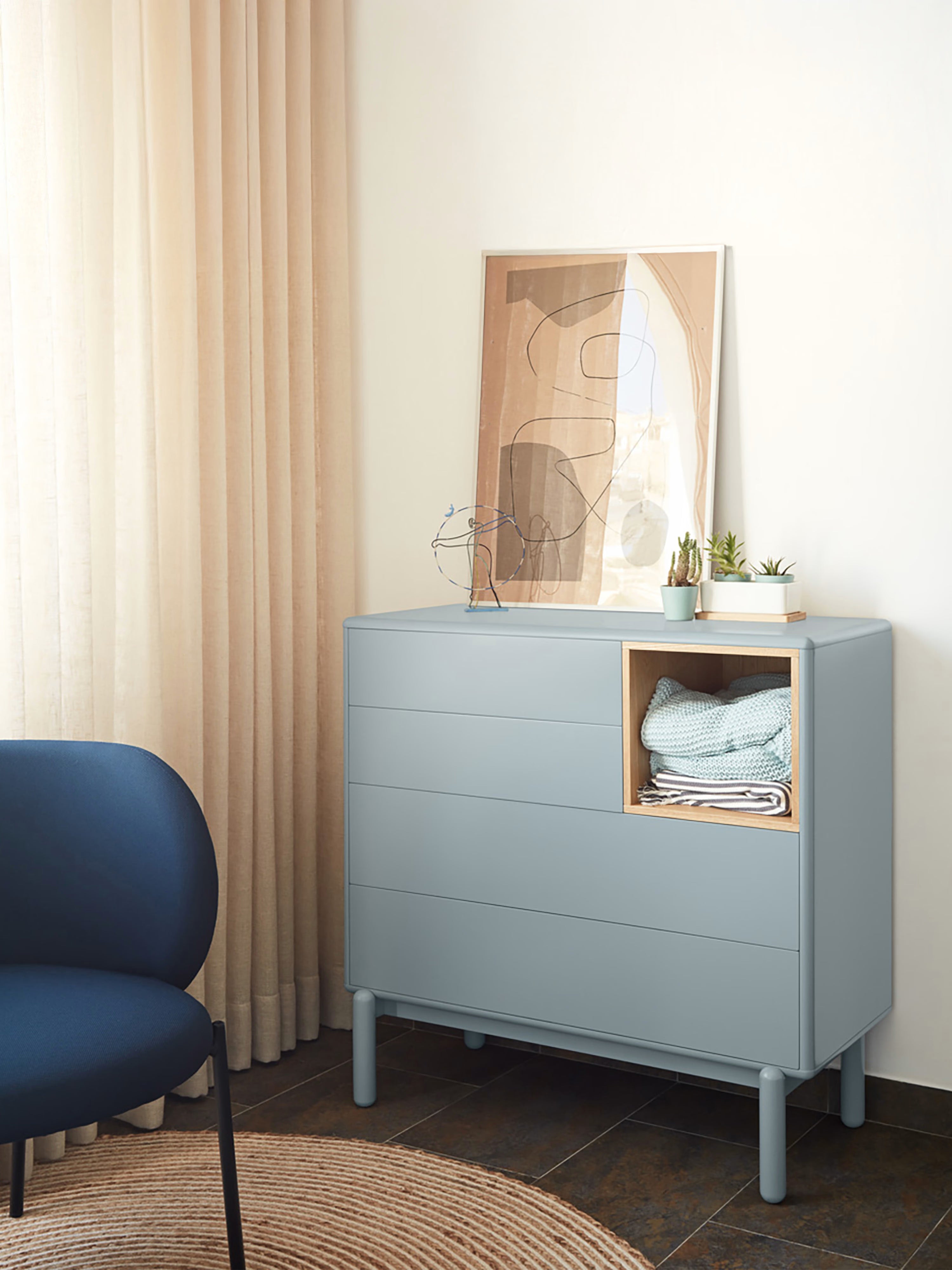 Corvo comò in mdf laccato carta da zucchero - cassettiera 4 cassetti 90 x 90 cm