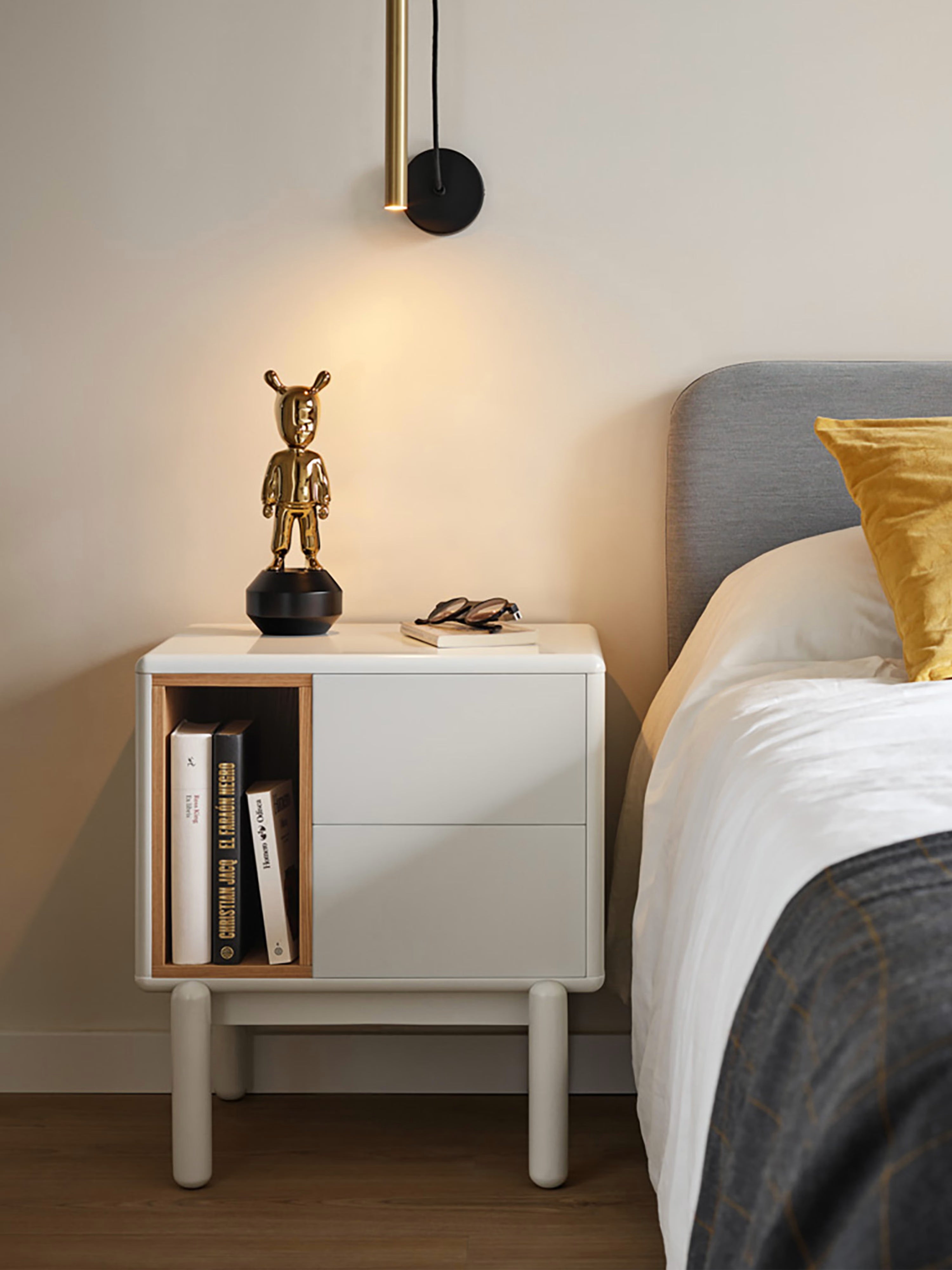Corvo comodino in mdf laccato crema - design moderno 48 x 55 cm