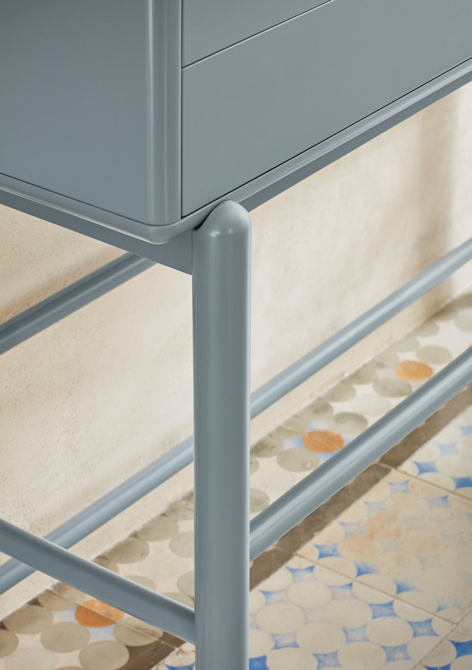 Corvo consola azul grisáceo para entrada y salón - 2 cajones 120 x 90 cm