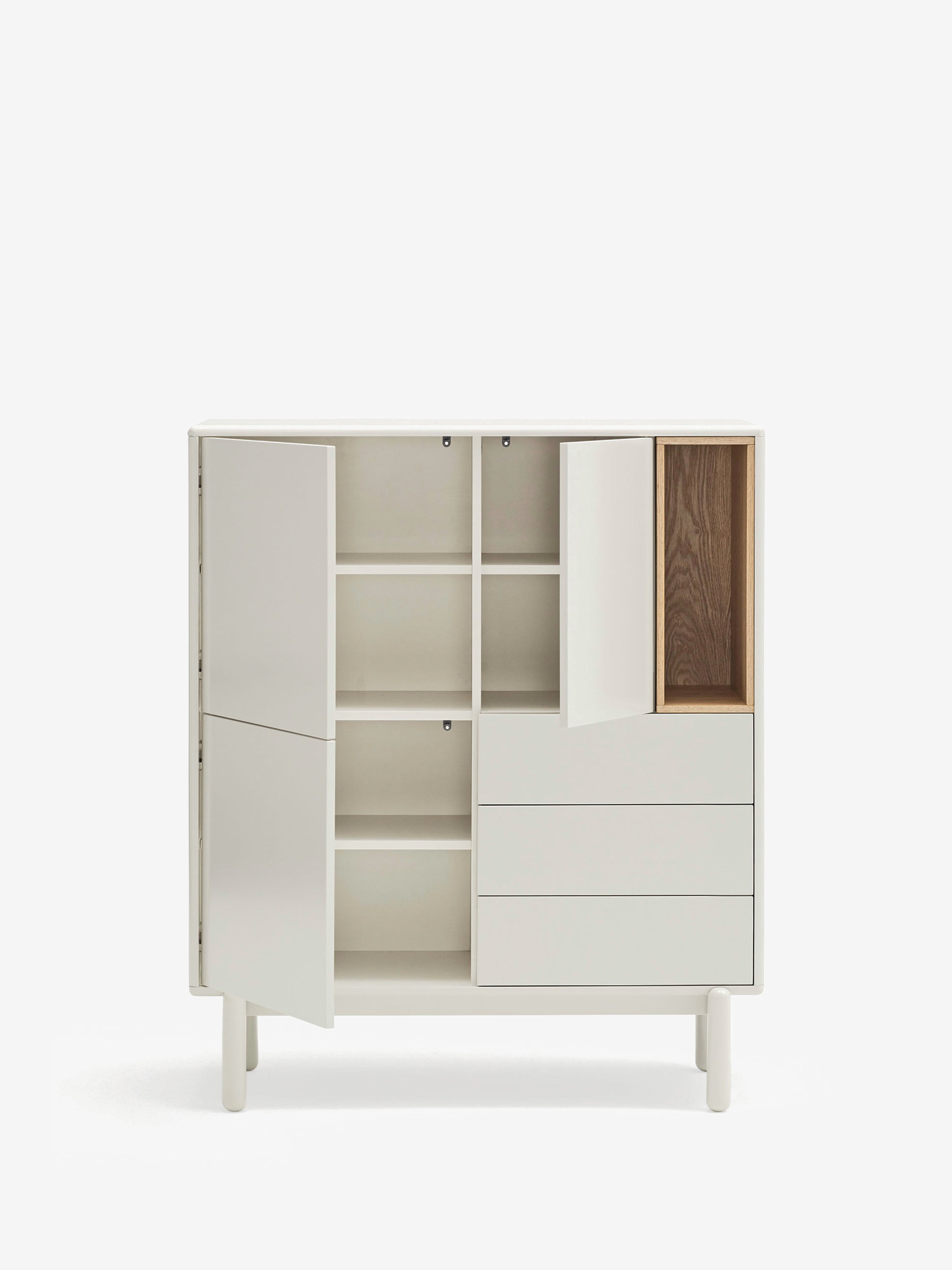 Corvo credenza alta color crema e rovere naturale - base in legno massello 100 x 120 cm