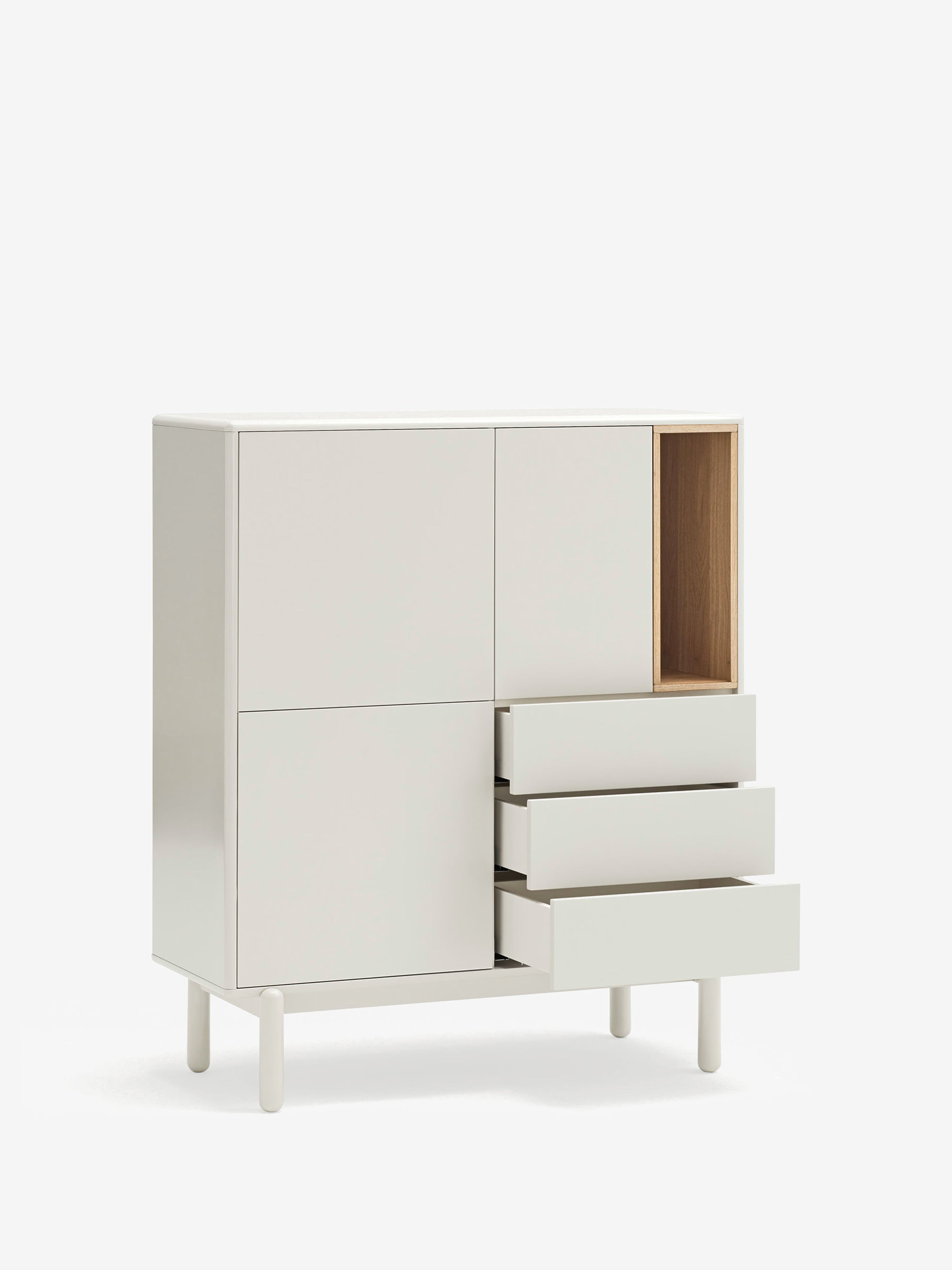 Corvo credenza alta color crema e rovere naturale - base in legno massello 100 x 120 cm