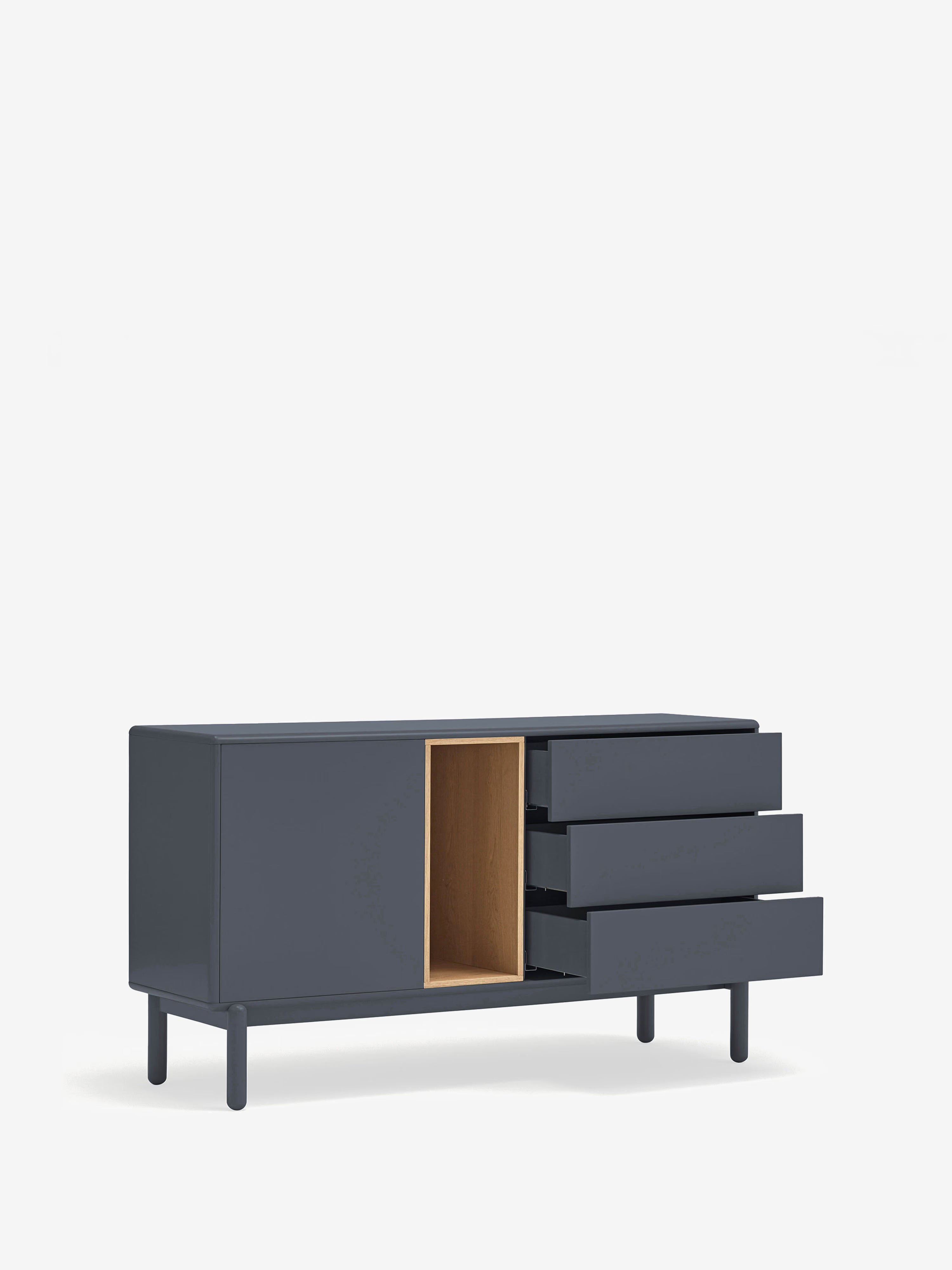 Corvo aparador bajo antracita y roble natural - base de madera maciza 136 x76 cm