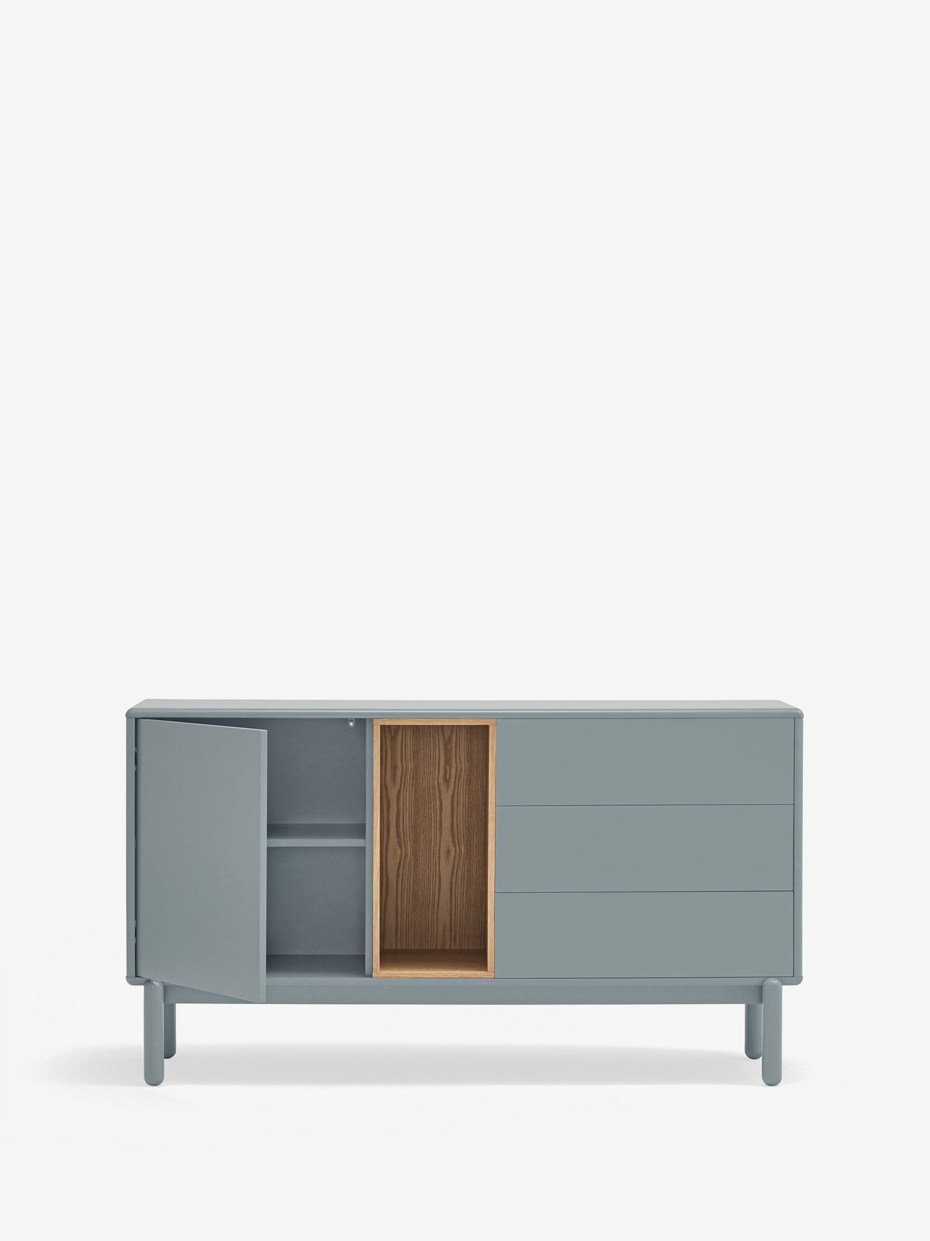 Corvo aparador bajo azul grisáceo y roble natural - base de madera maciza 136 x76 cm