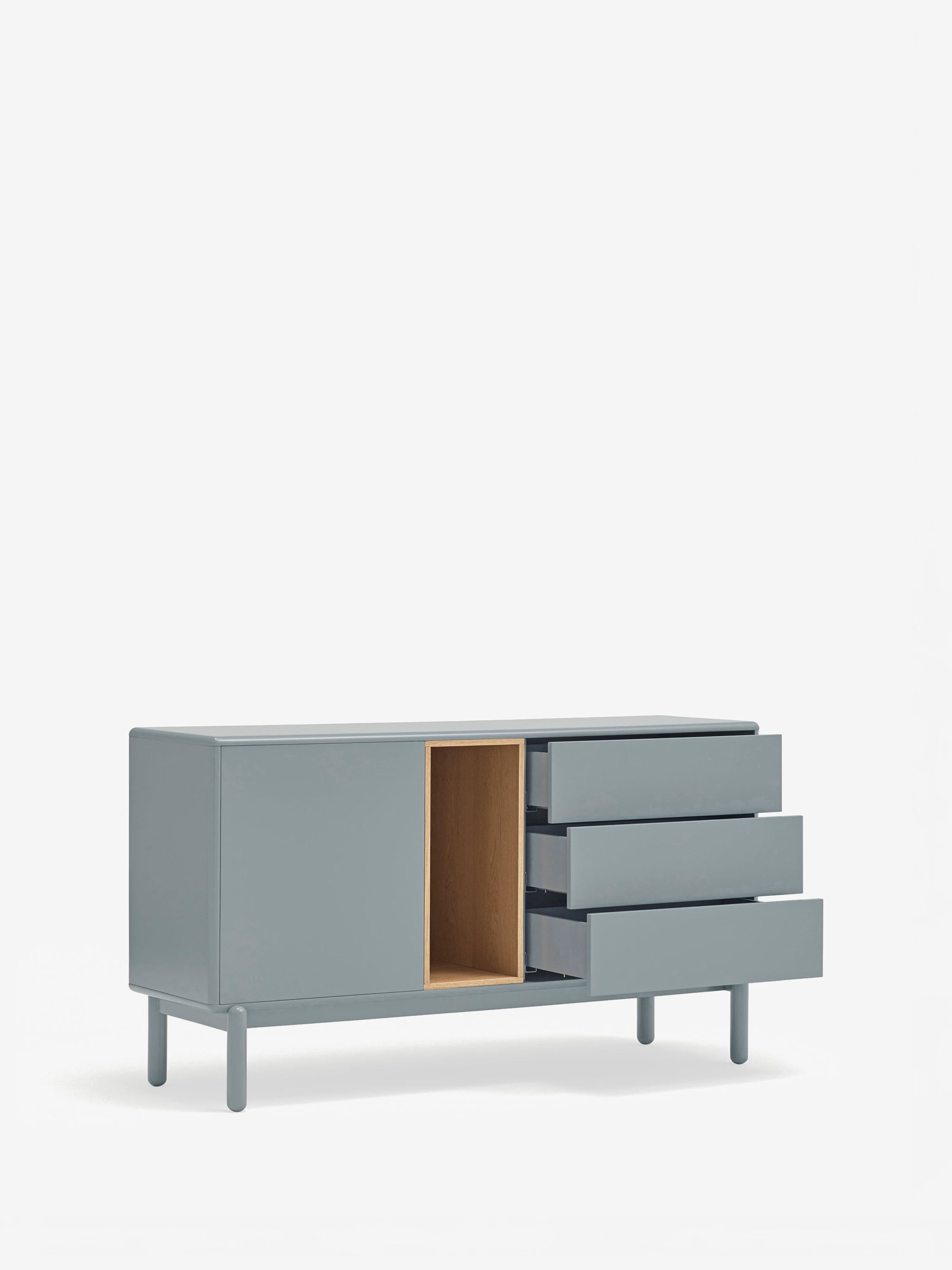 Corvo aparador bajo azul grisáceo y roble natural - base de madera maciza 136 x76 cm