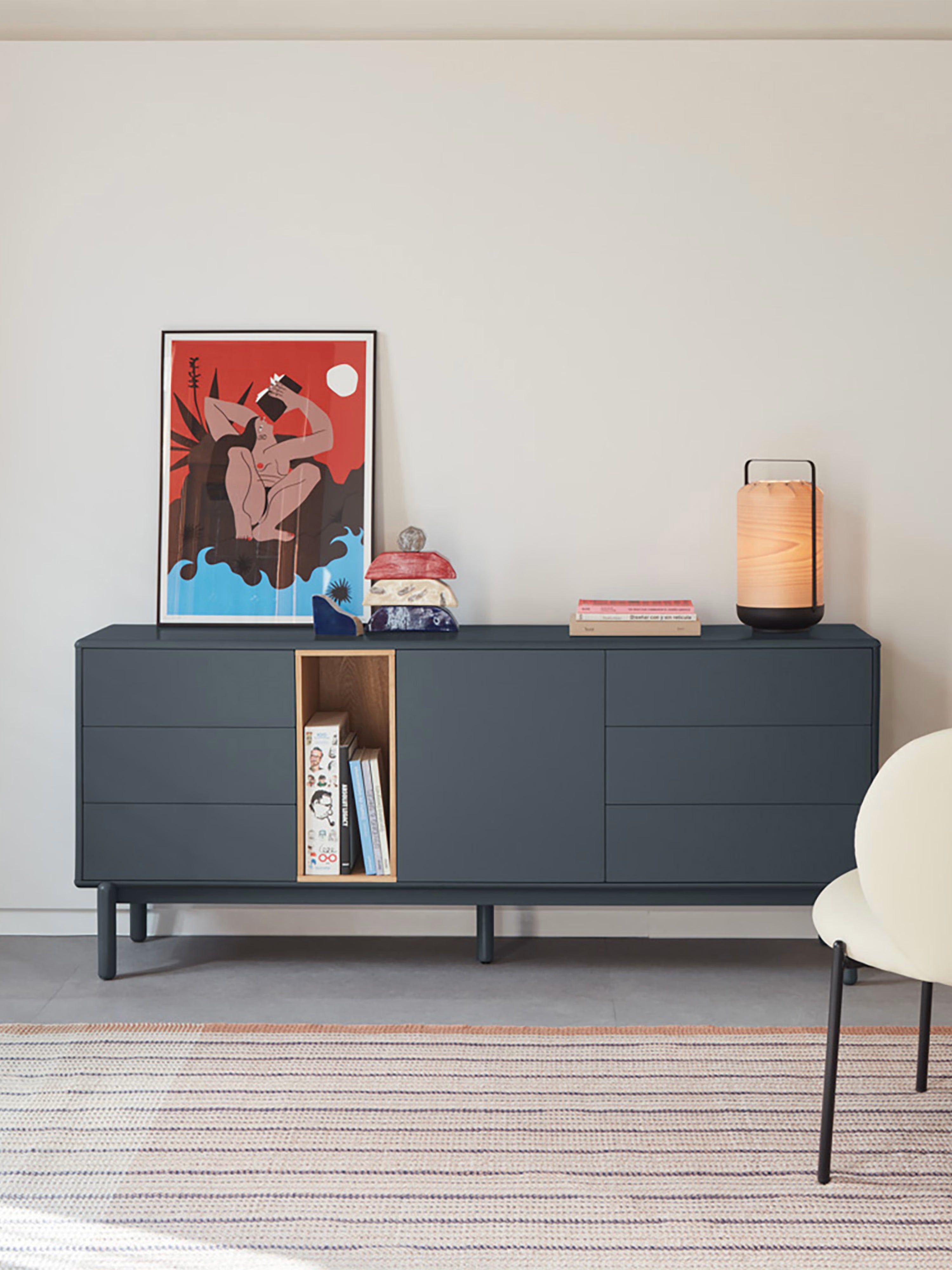 Corvo aparador bajo de madera gris antracita y roble natural - aparador 180 x76 cm