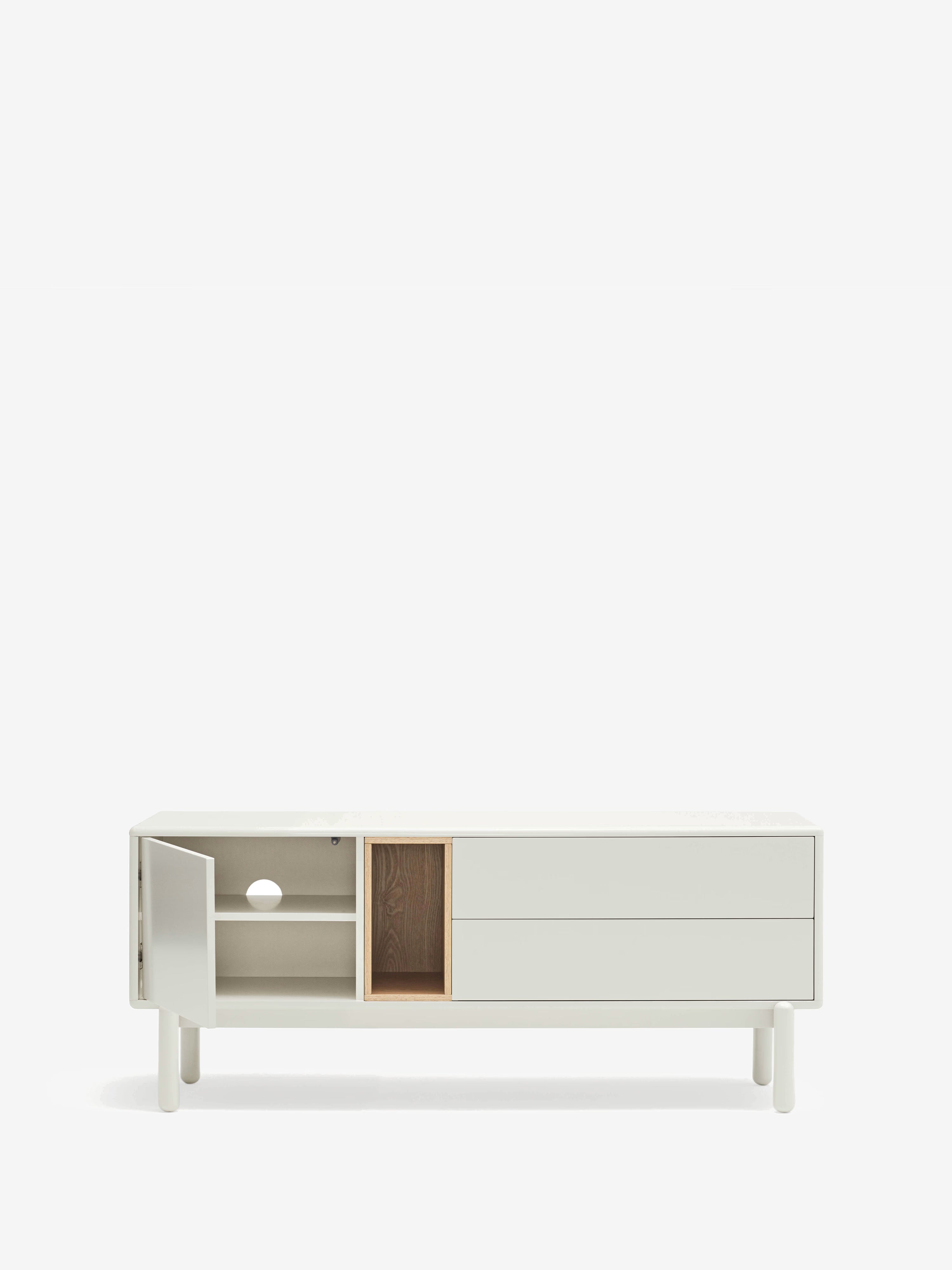 Corvo TV cabinet in cream and natural oak - solid wood base 140 x 56 cm