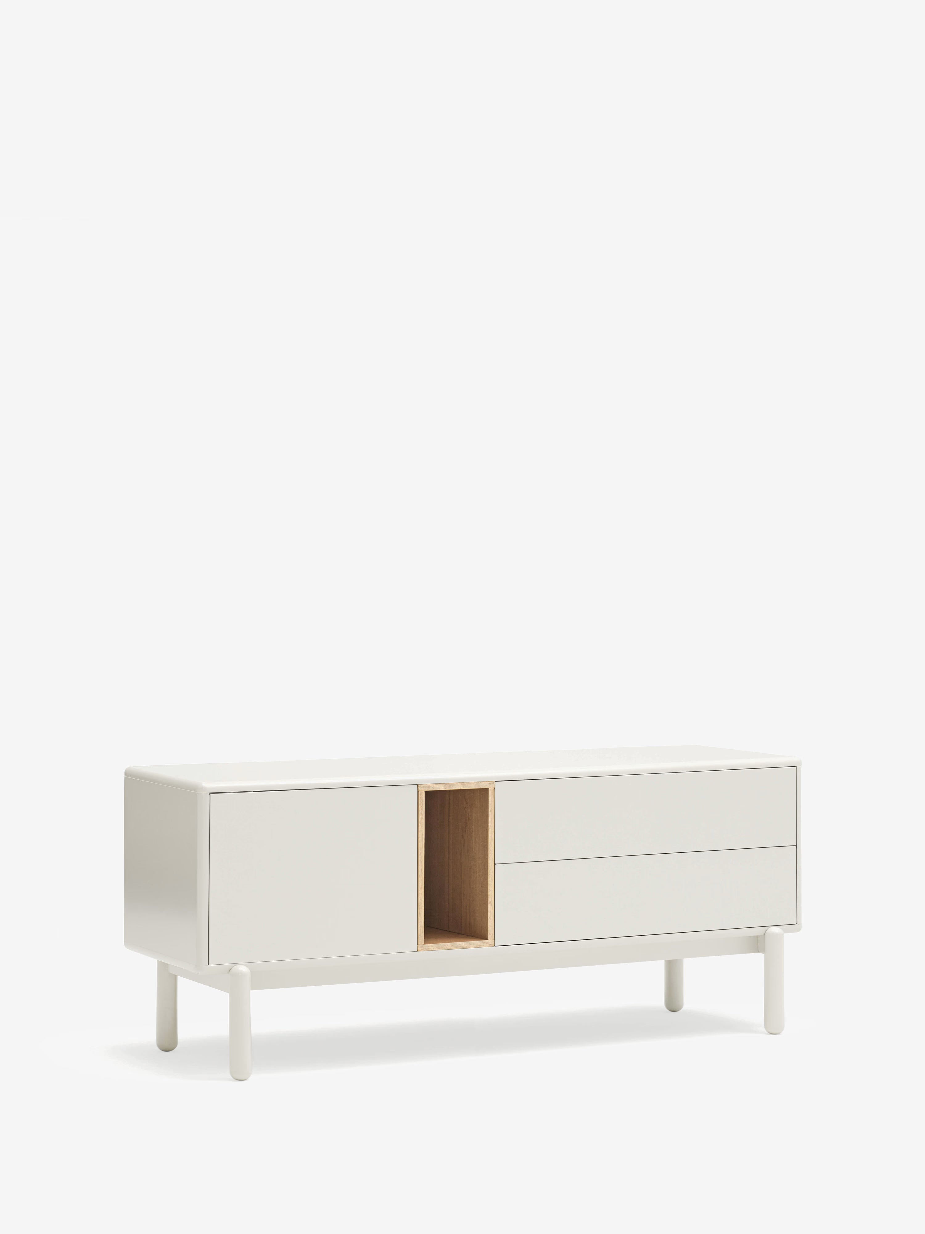 Corvo TV cabinet in cream and natural oak - solid wood base 140 x 56 cm