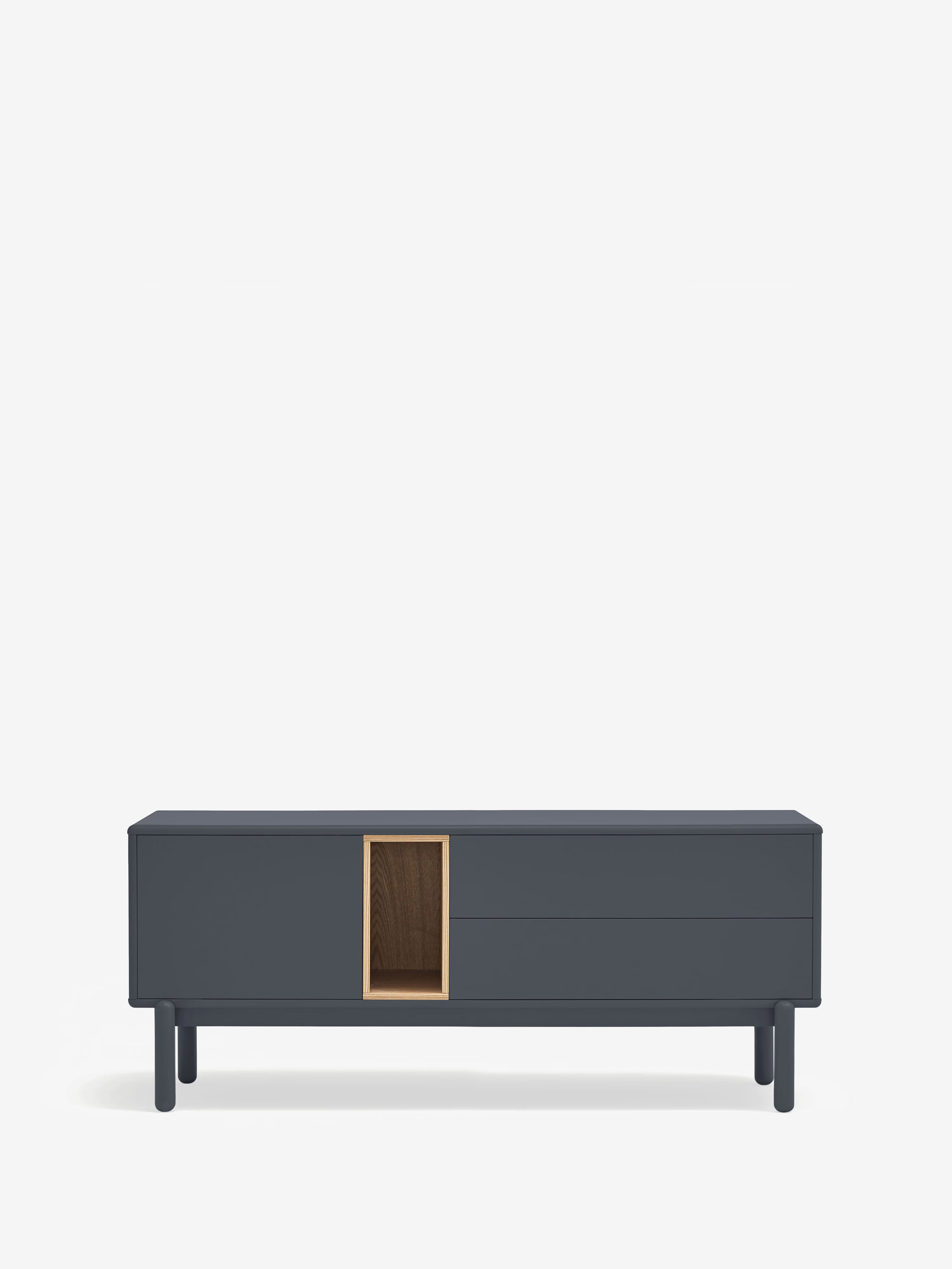 Corvo TV cabinet in anthracite gray and natural oak - solid wood base 140 x 56 cm