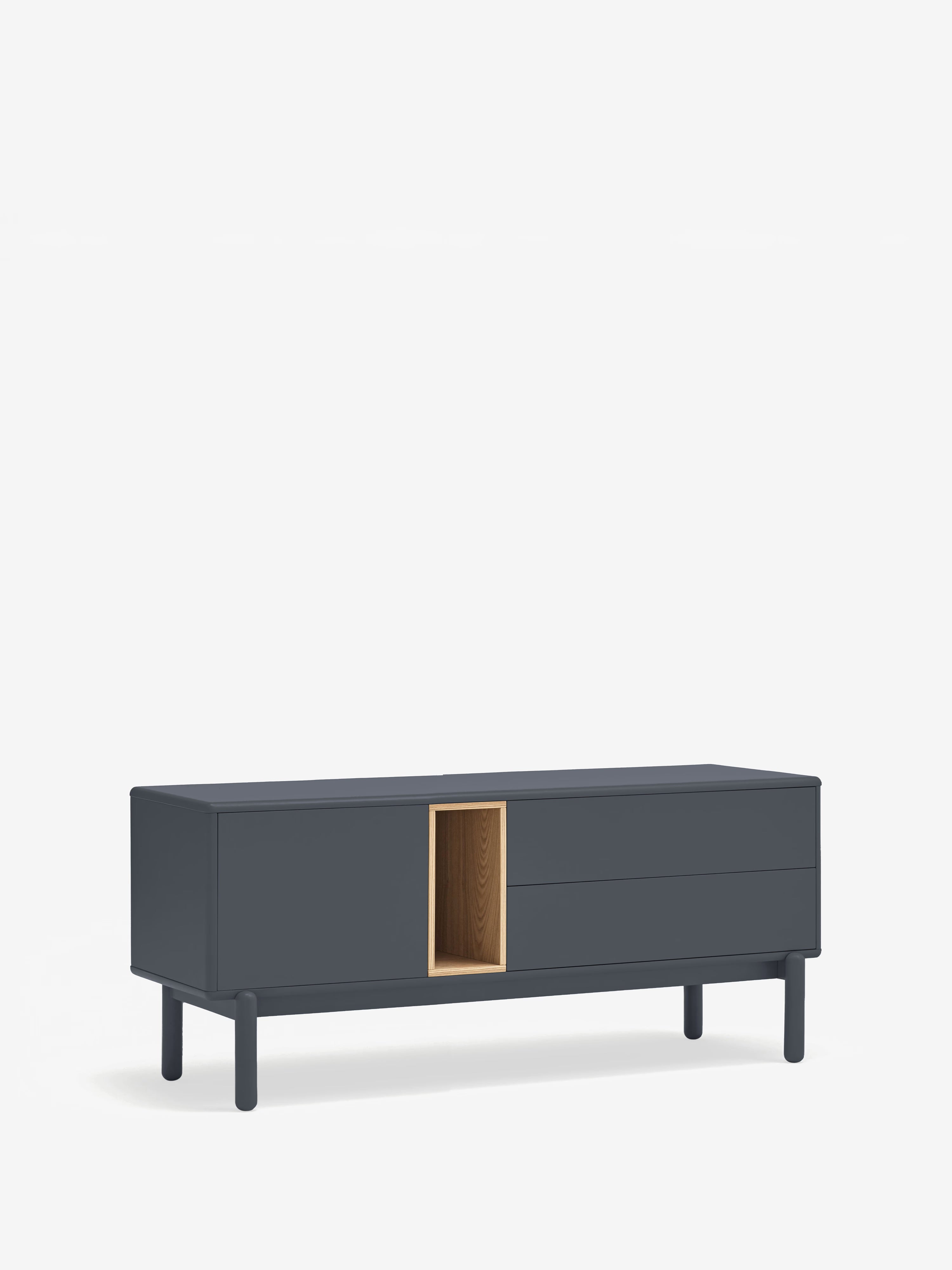Corvo mueble para TV gris antracita y roble natural - base de madera maciza 140 x 56 cm