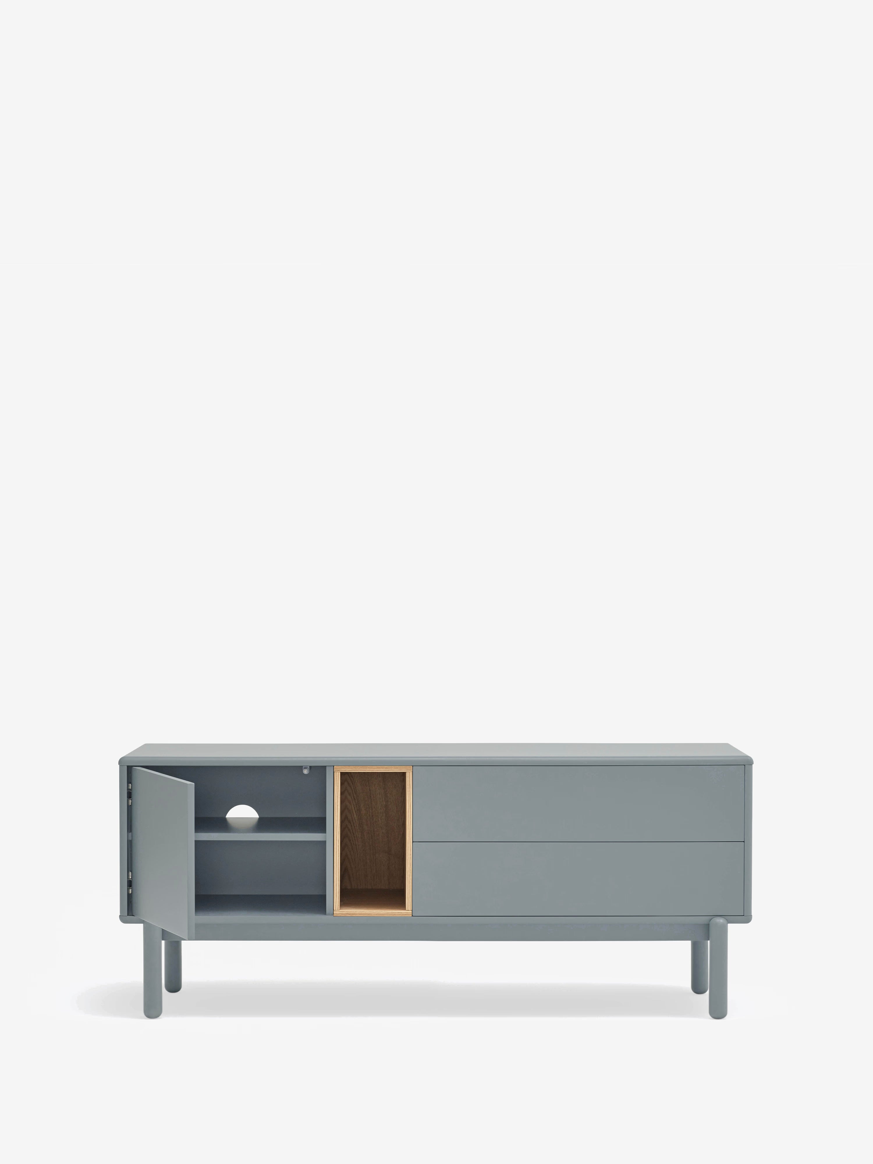 Corvo mueble para TV azul grisáceo y roble natural - base de madera maciza 140 x 56 cm