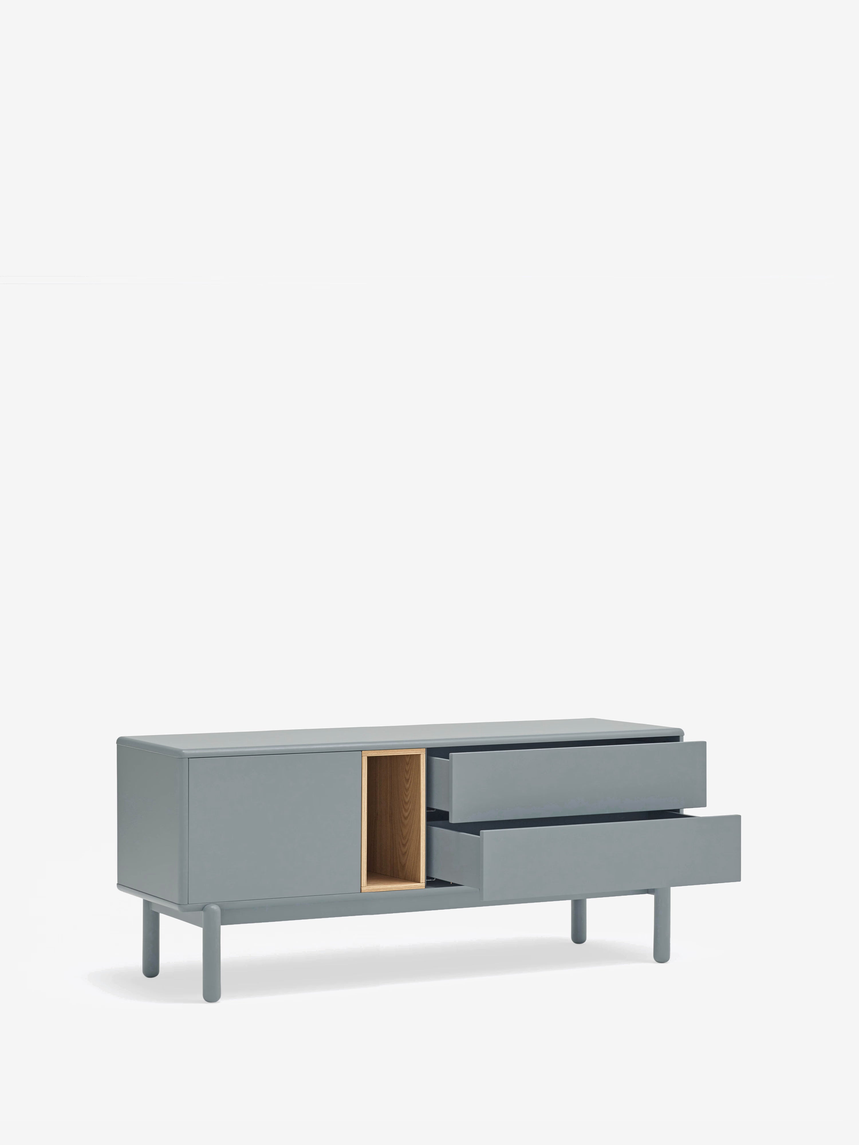Corvo mueble para TV azul grisáceo y roble natural - base de madera maciza 140 x 56 cm
