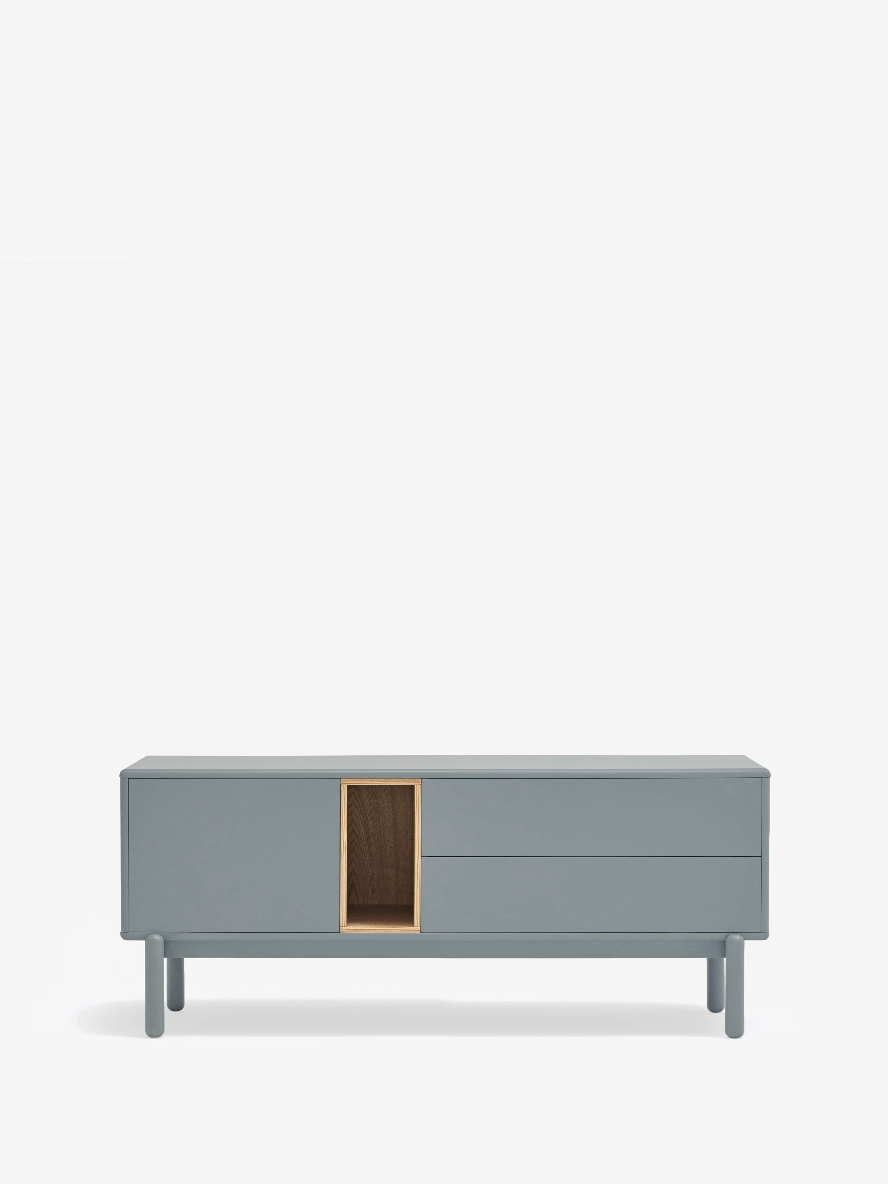 Corvo mueble para TV azul grisáceo y roble natural - base de madera maciza 140 x 56 cm