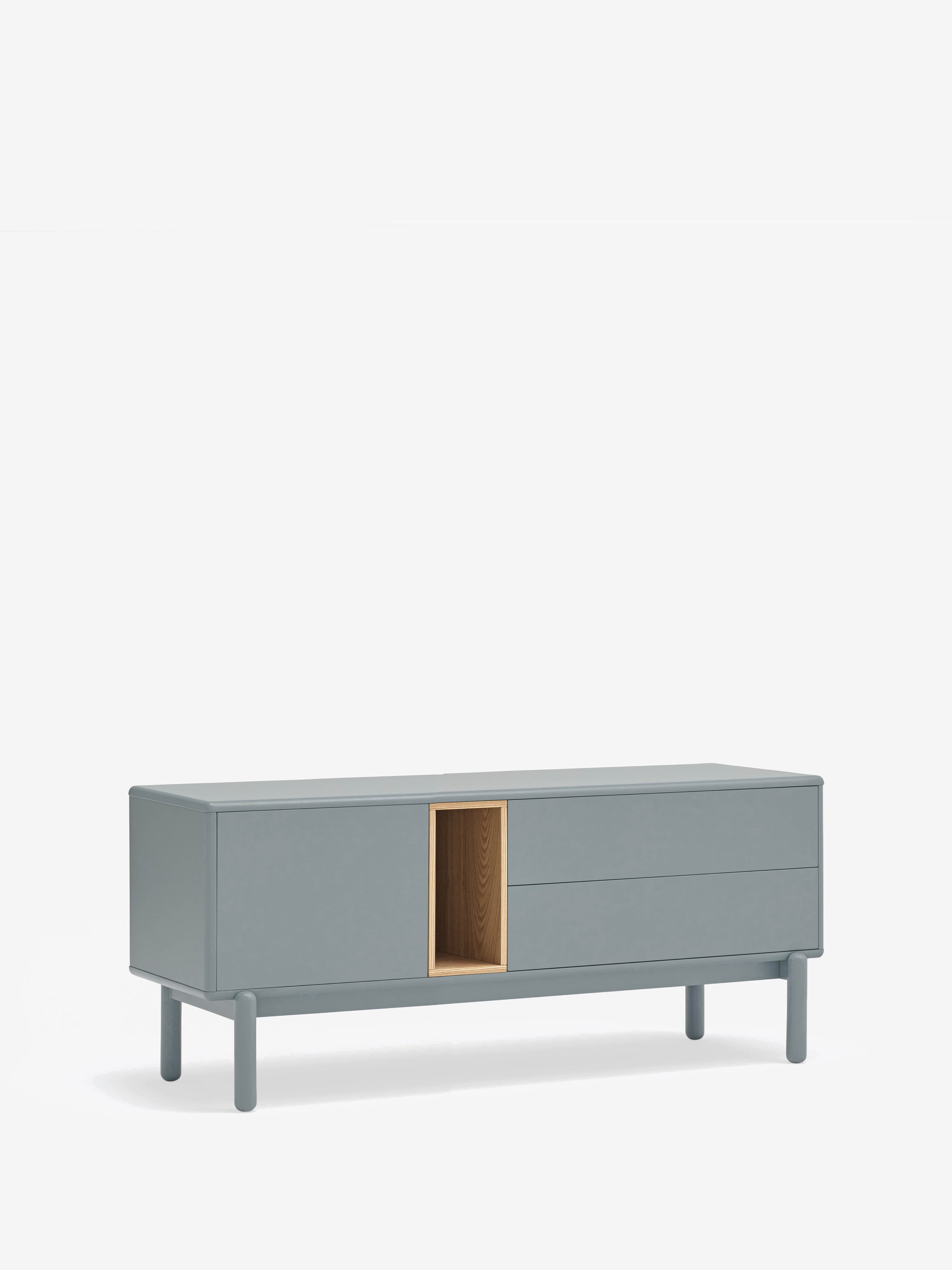 Corvo mueble para TV azul grisáceo y roble natural - base de madera maciza 140 x 56 cm
