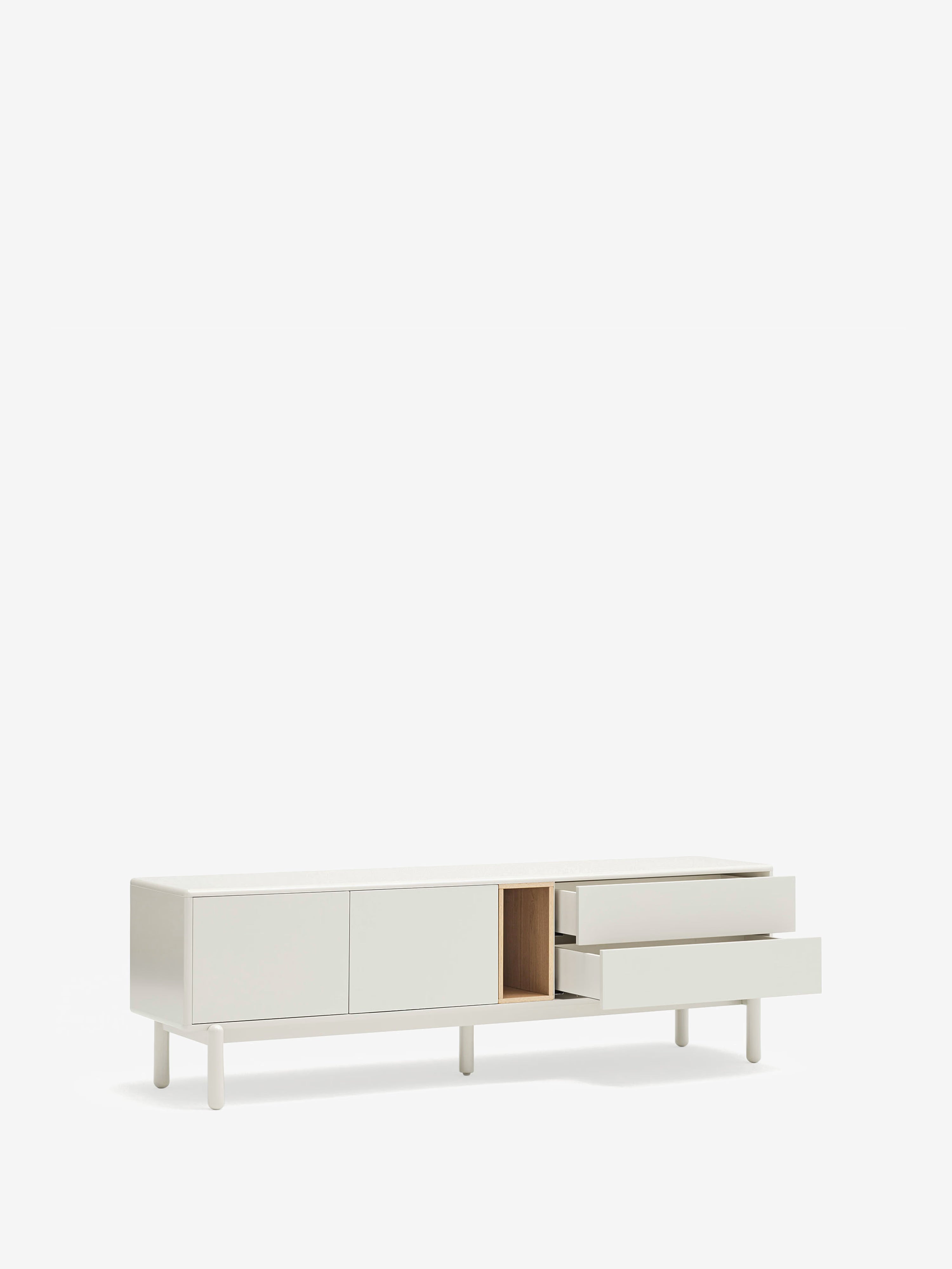 Corvo TV cabinet in cream and natural oak - solid wood base 180 x 56 cm