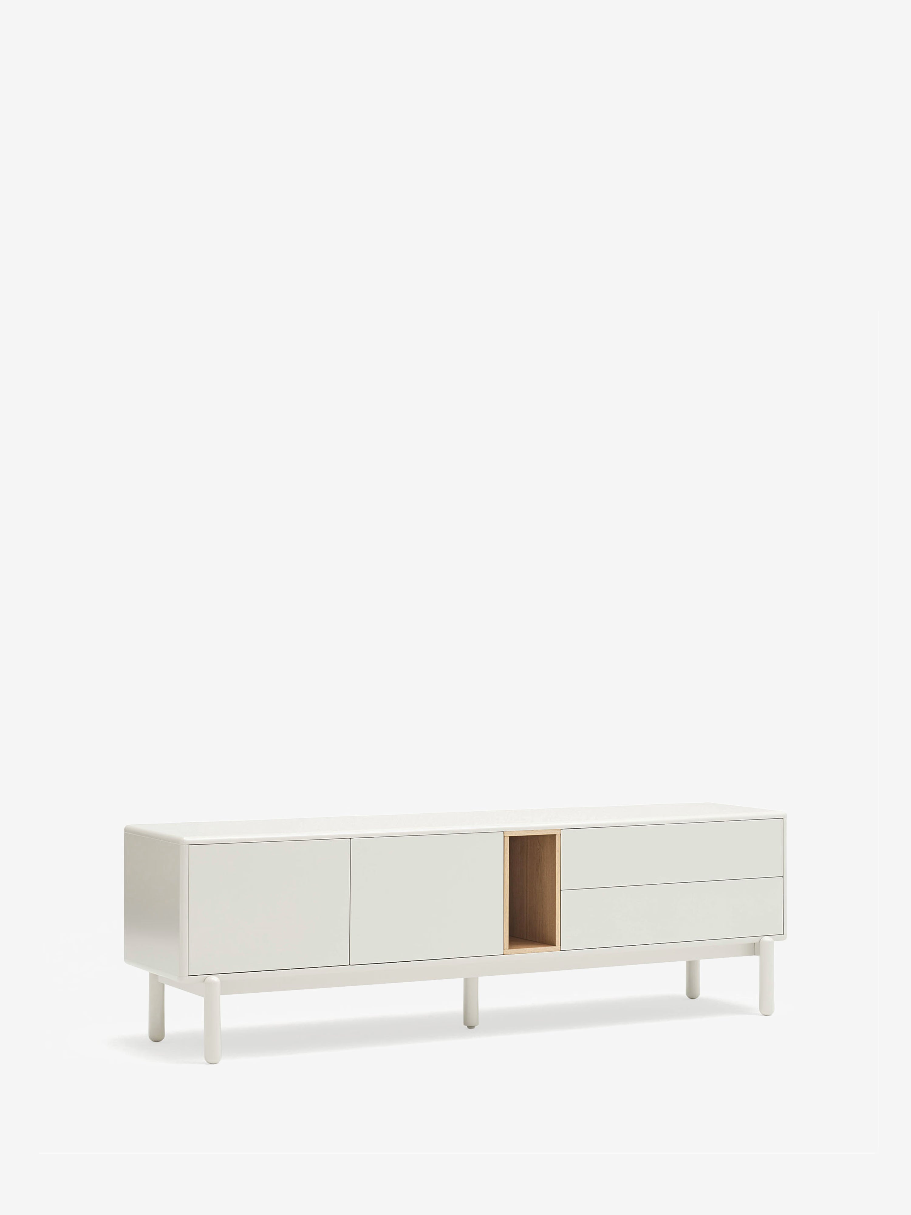 Corvo TV cabinet in cream and natural oak - solid wood base 180 x 56 cm