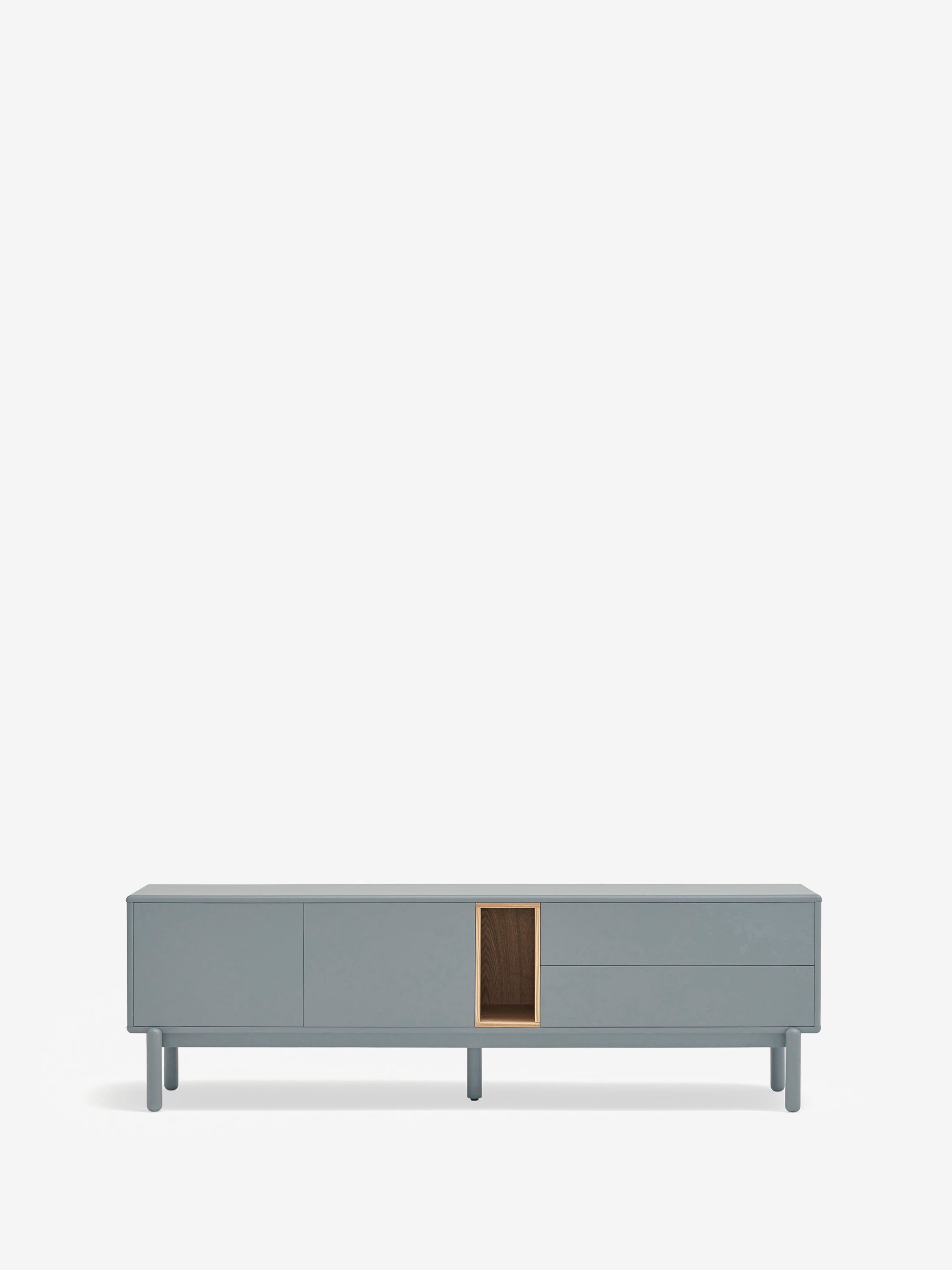Corvo mueble para TV azul grisáceo y roble natural - base de madera maciza 180 x 56 cm