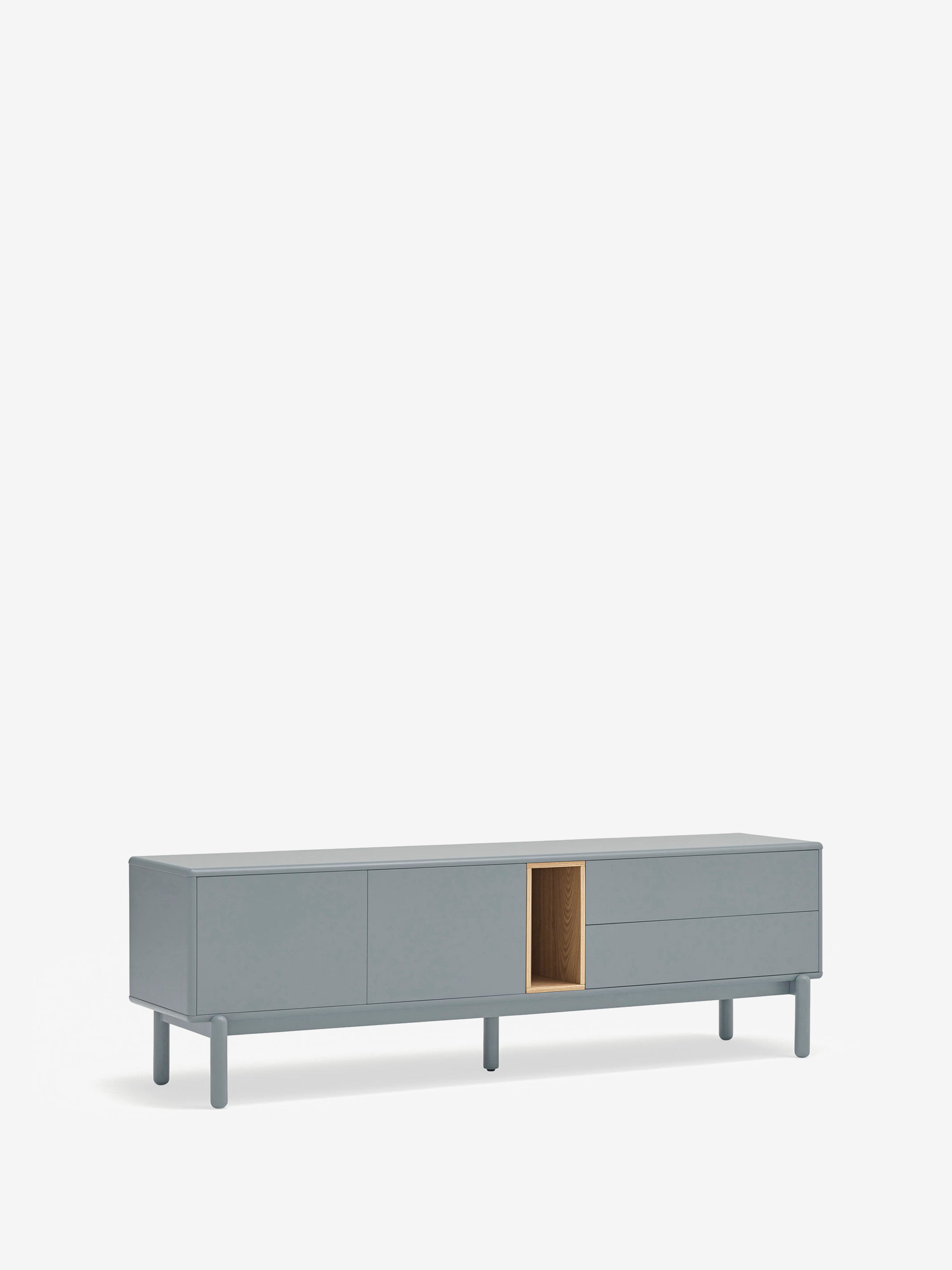 Corvo mueble para TV azul grisáceo y roble natural - base de madera maciza 180 x 56 cm