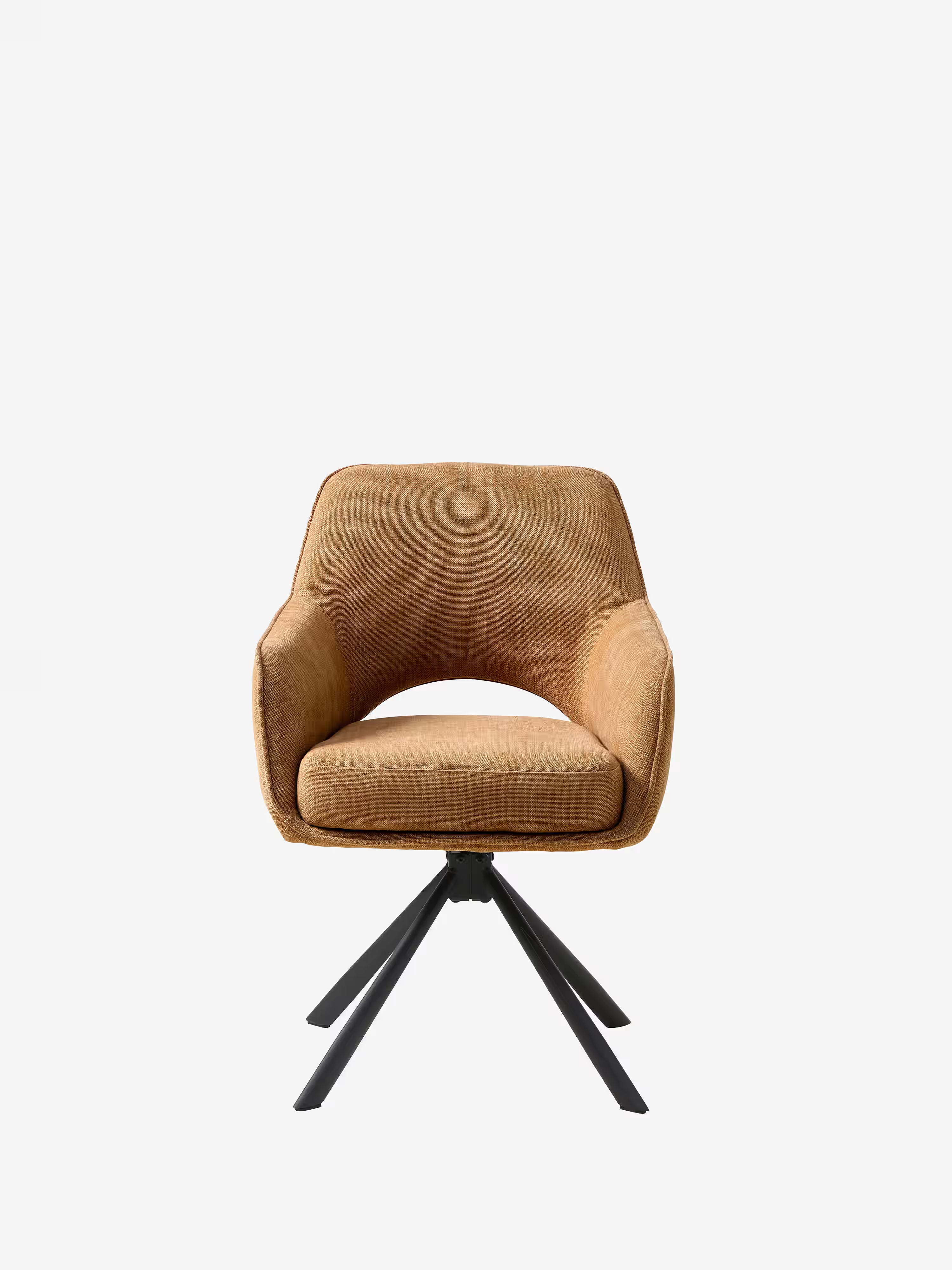 Cowley chaise pivotante rembourrée en tissu rouille et pieds noirs – design moderne