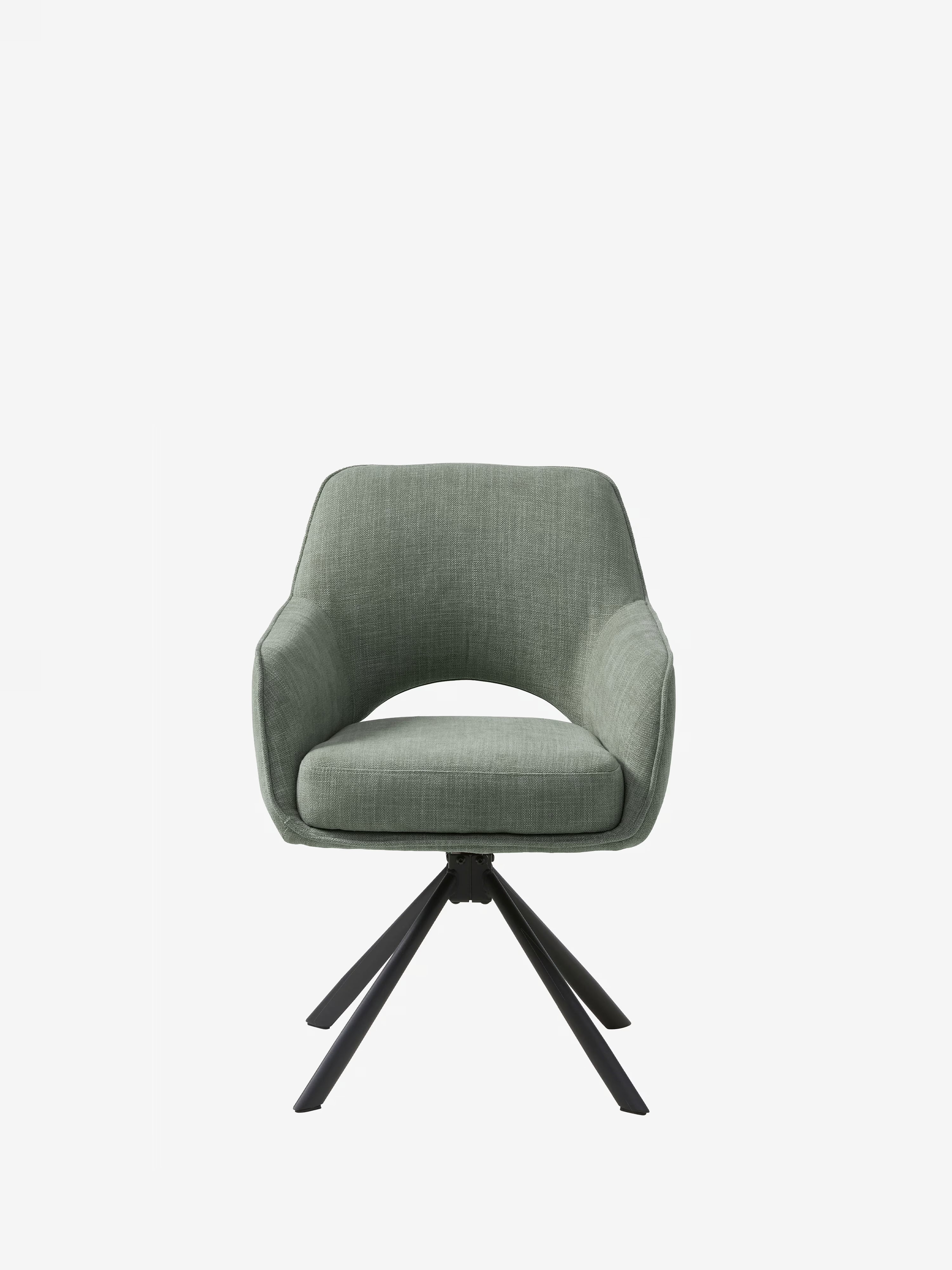 Cowley gepolsterter Drehstuhl aus grünem Stoff und schwarzen Beinen – modernes Design