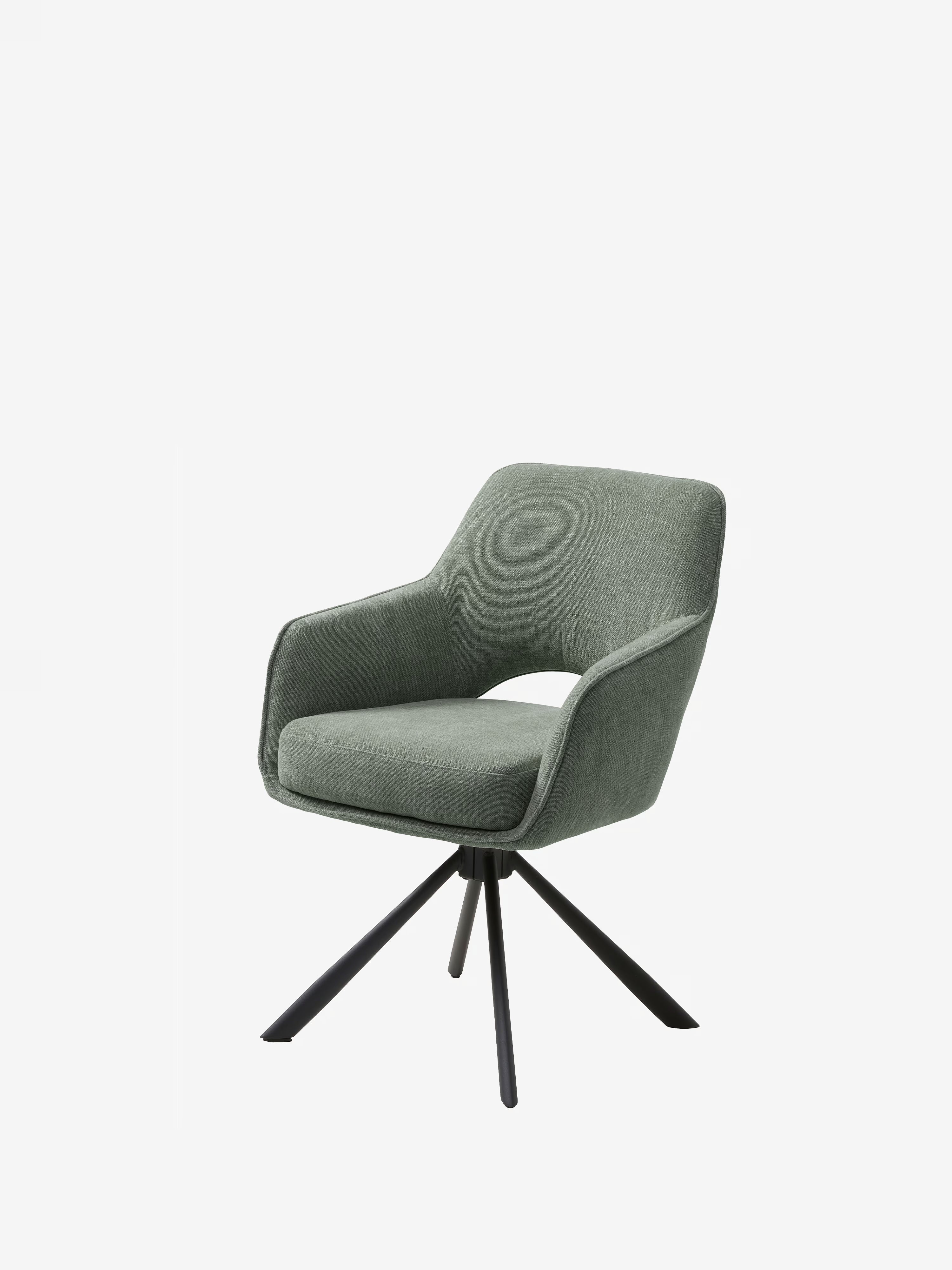 Cowley swivel upholstered chair in green fabric with black legs – modern design