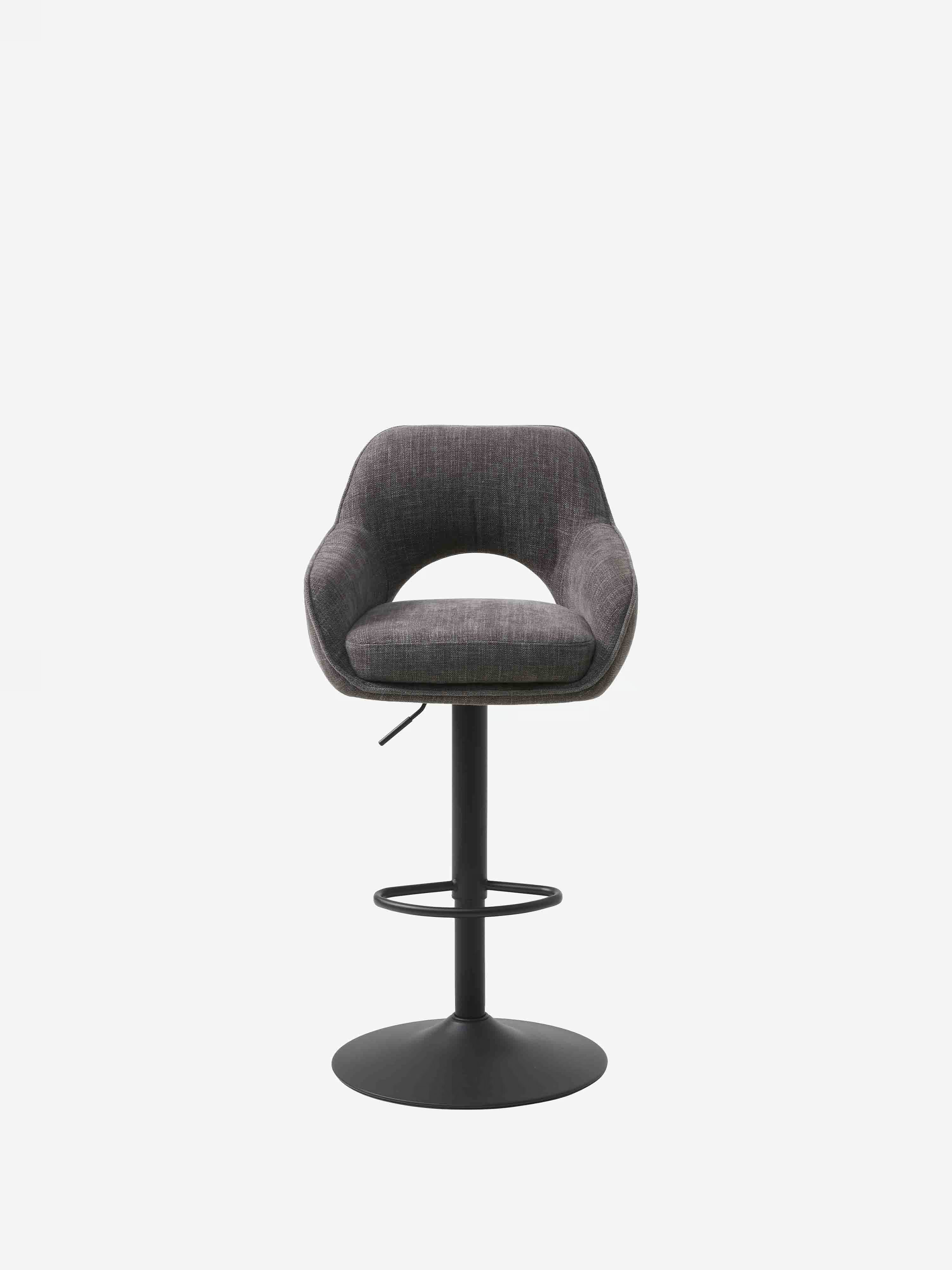 Cowley tabouret réglable et pivotant en tissu gris et métal noir | Design moderne