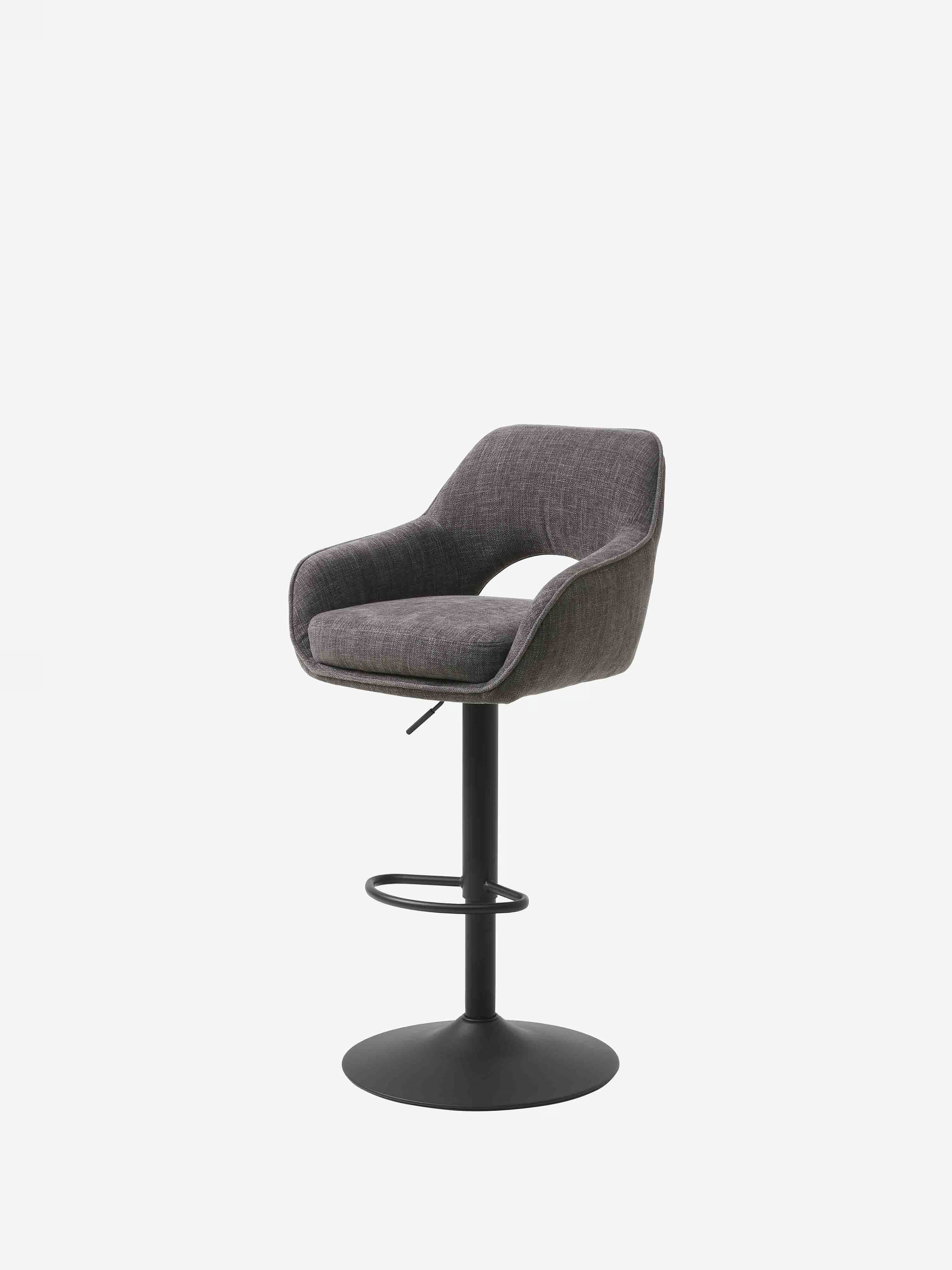 Cowley adjustable swivel stool in grey fabric and black metal | Modern design