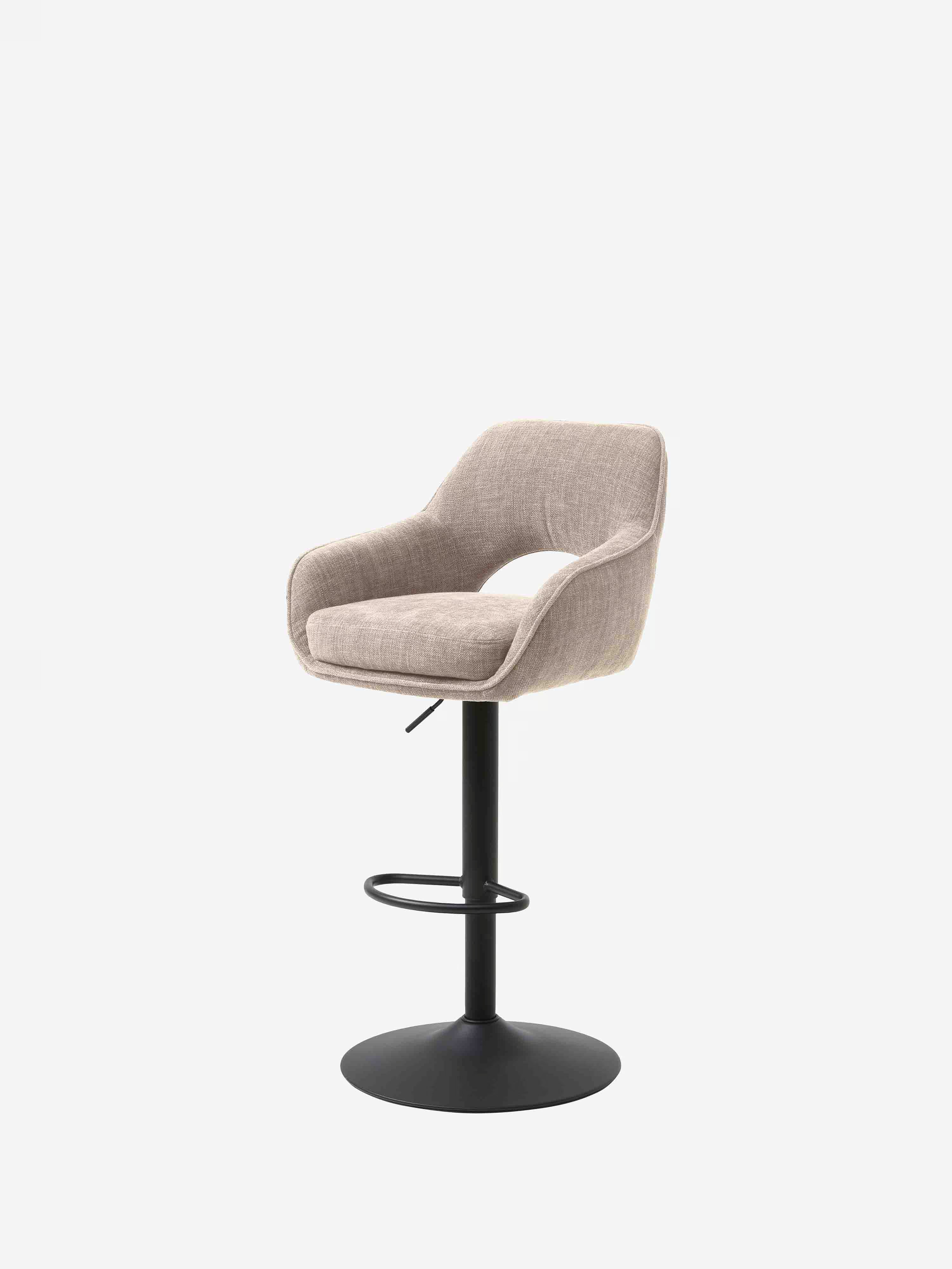 Cowley adjustable swivel stool in cream fabric and black metal | Modern design