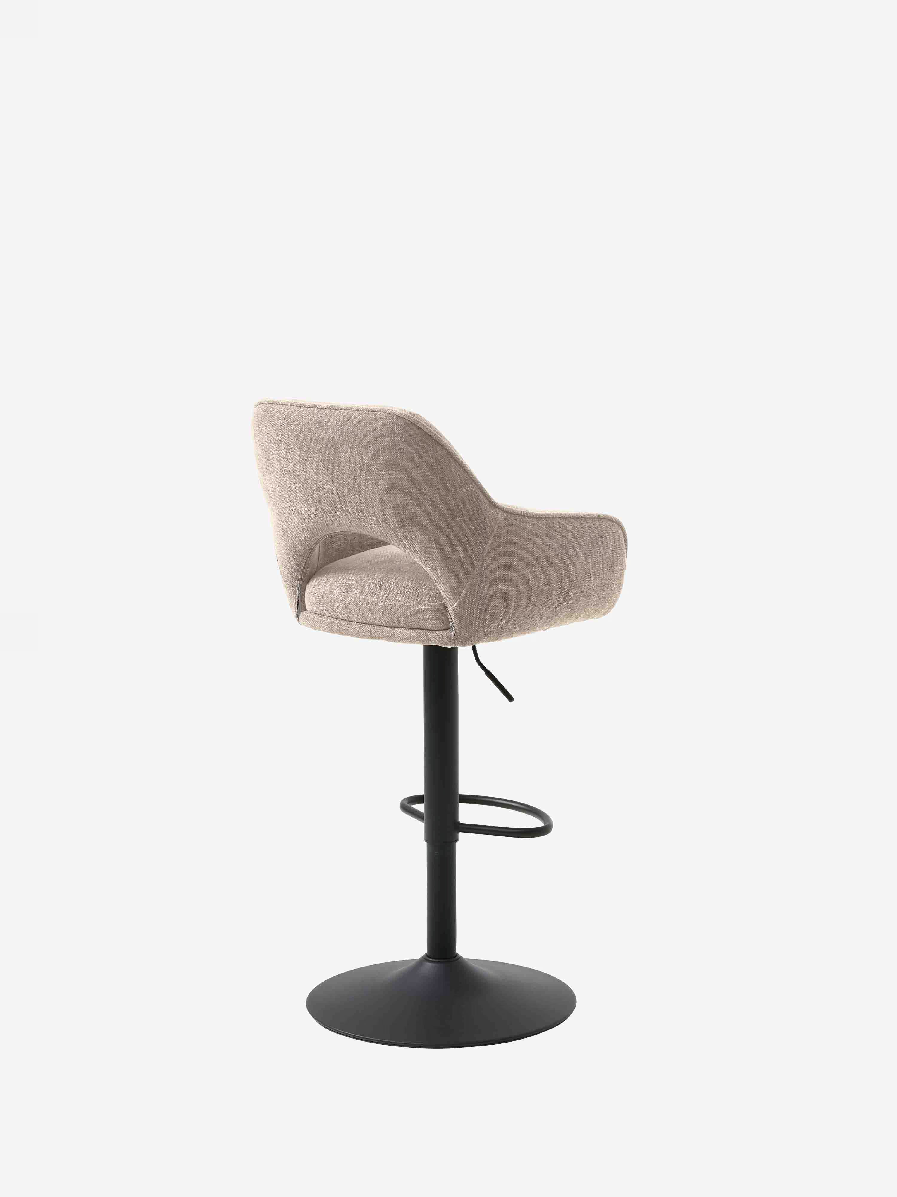 Cowley höhenverstellbarer und drehbarer Hocker aus cremefarbenem Stoff und schwarzem Metall | modernes Design