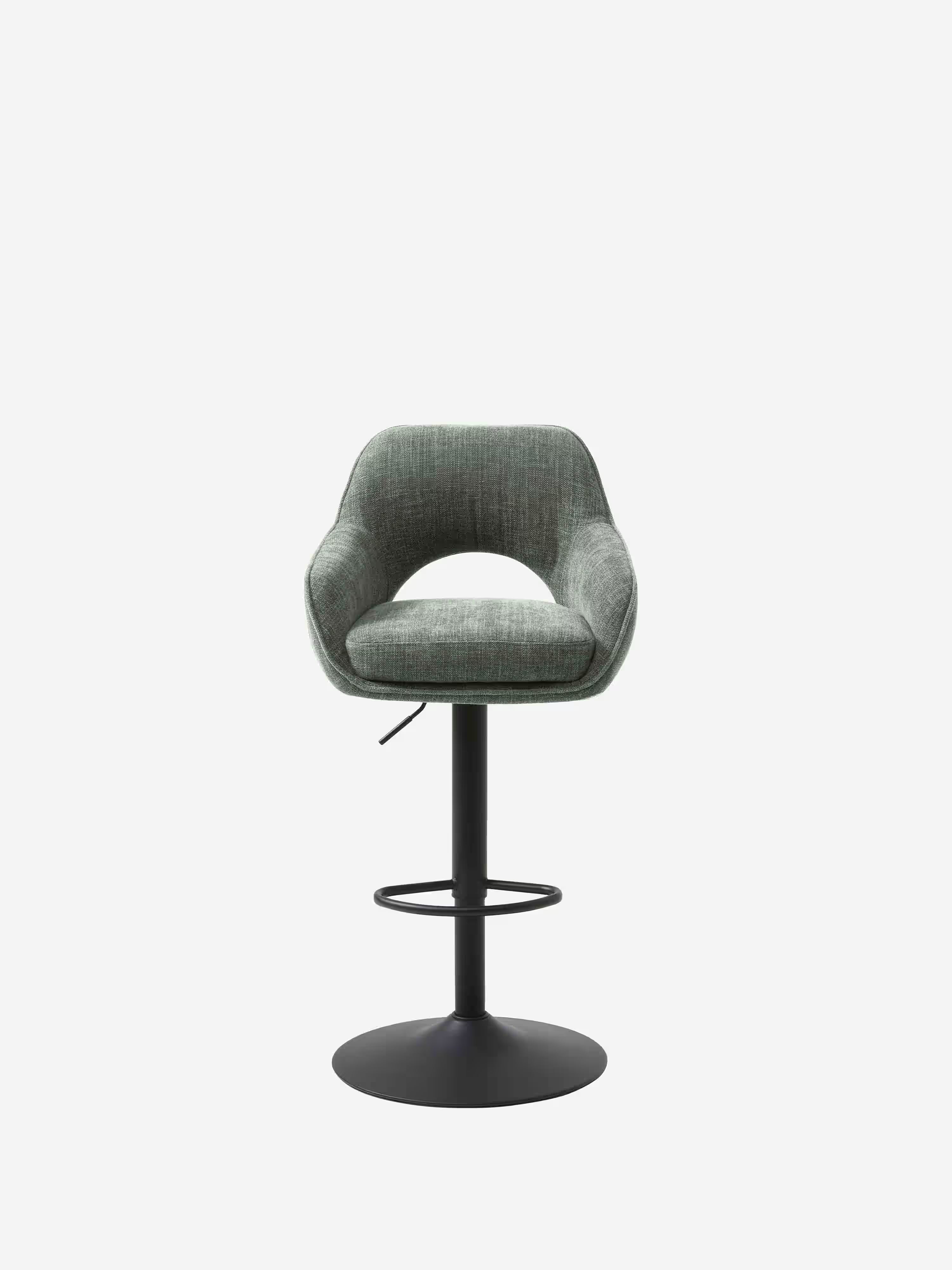 Cowley verstellbarer und drehbarer Hocker aus grünem Stoff und schwarzem Metall | Modernes Design