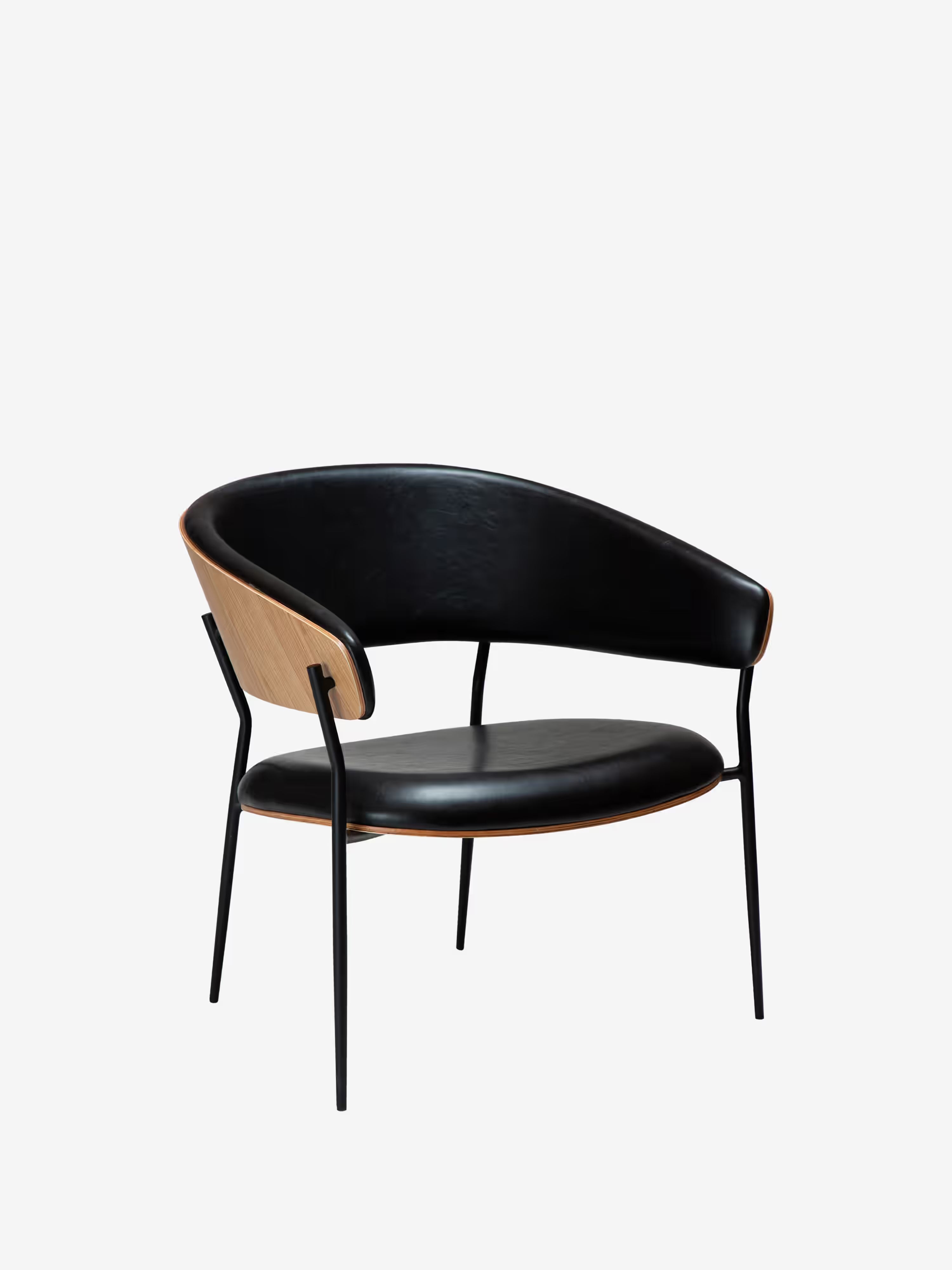 Crib Sillón en piel sintética y madera - estilo mid-century con patas de metal de los años 50