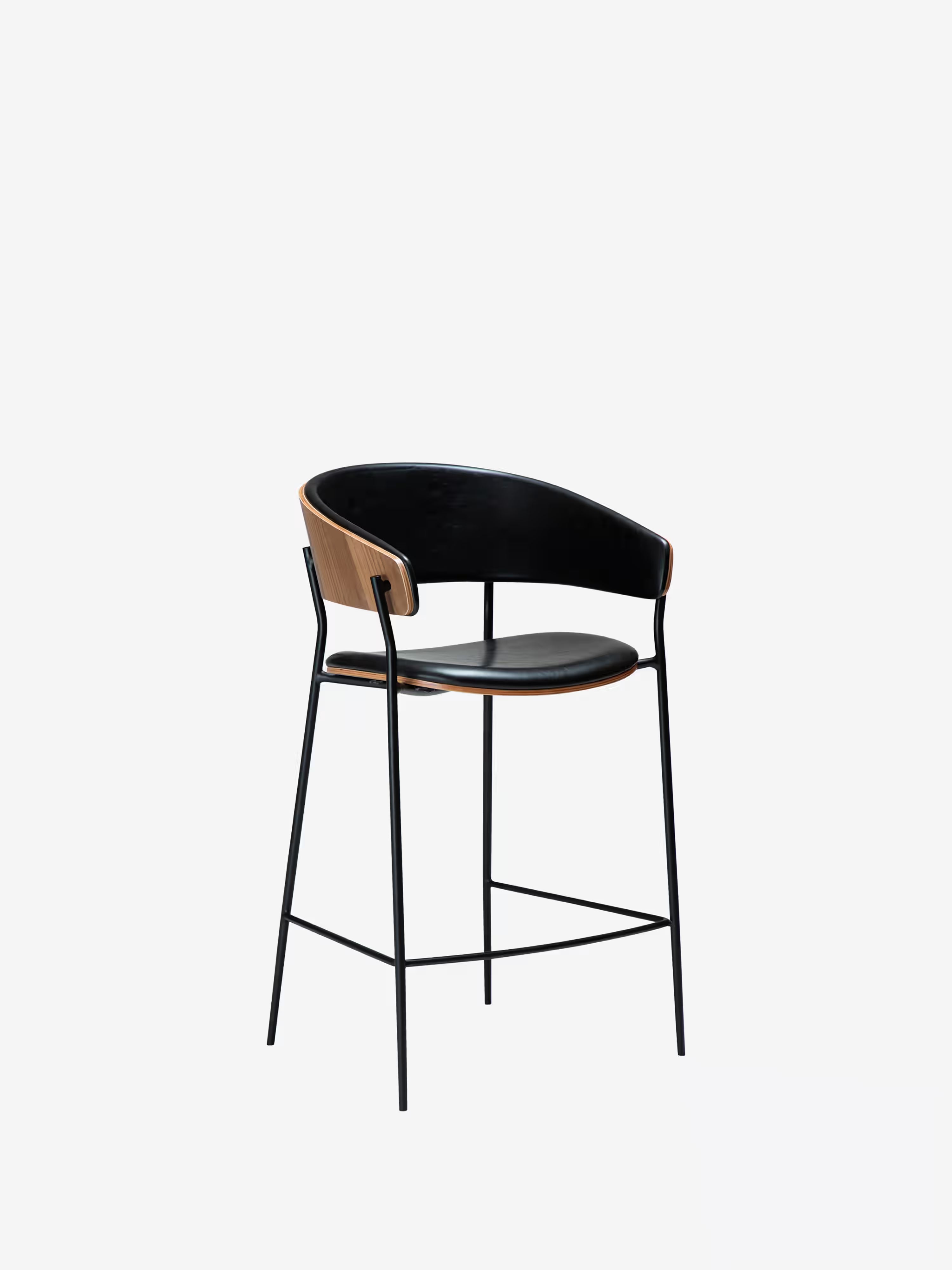 Crib Tabouret en cuir synthétique et bois - pieds en métal pour style mid-century années 50