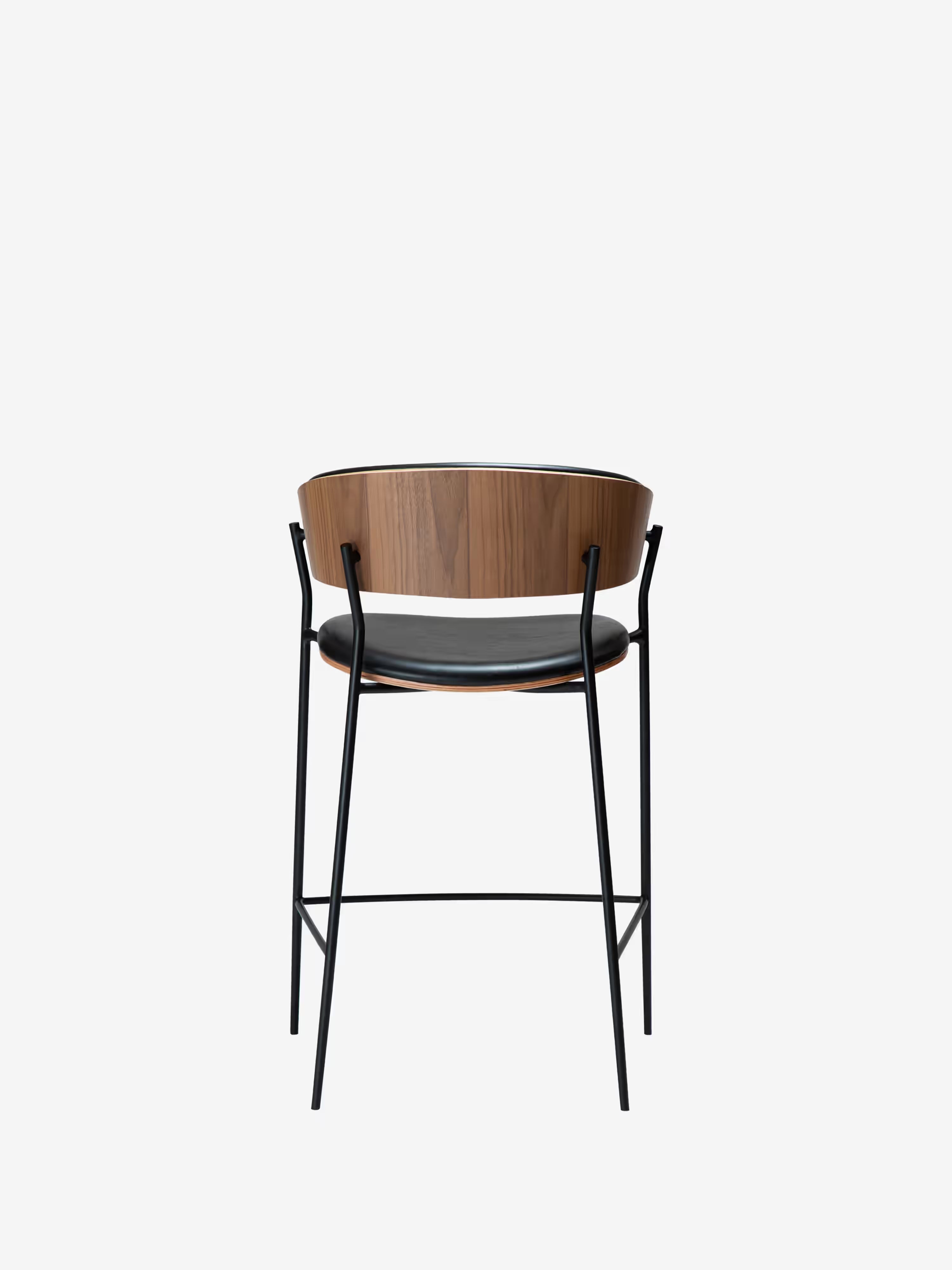 Crib Tabouret en cuir synthétique et bois - pieds en métal pour style mid-century années 50
