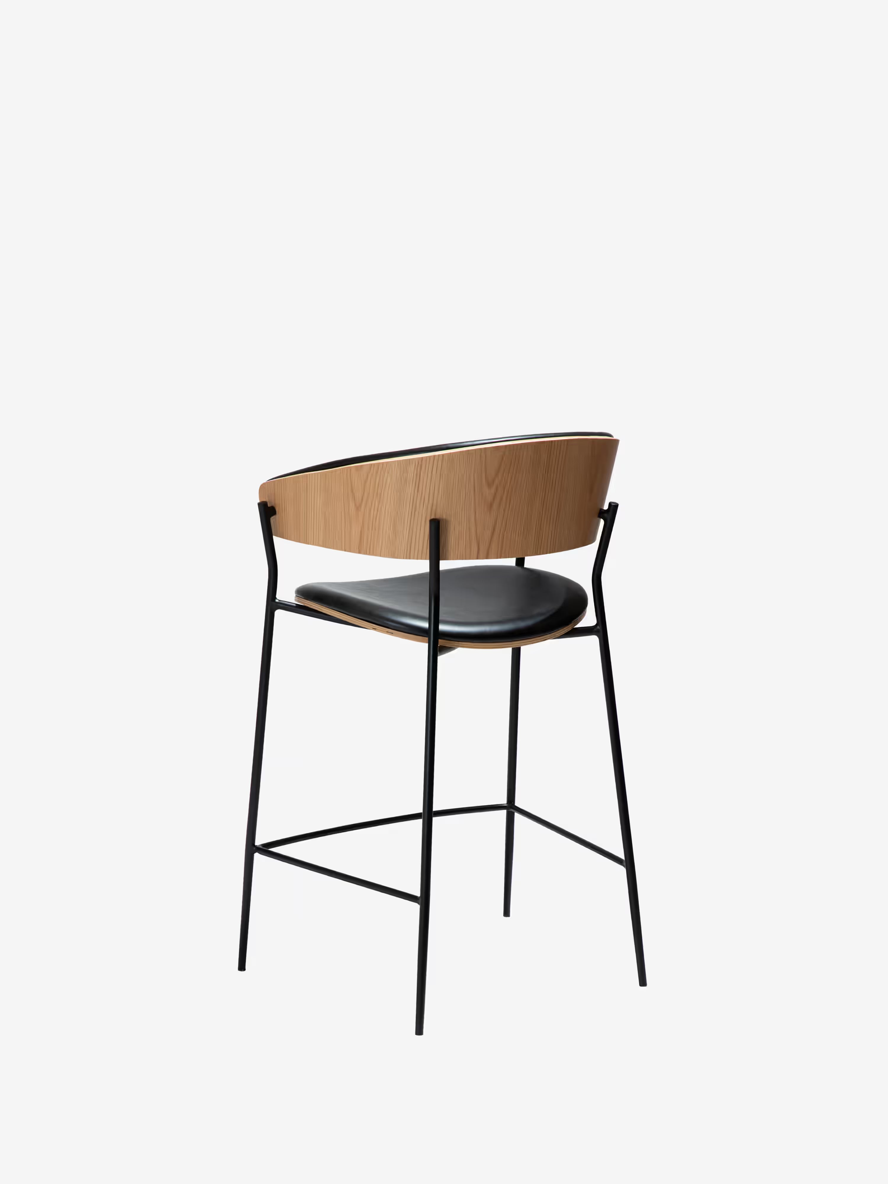 Crib Tabouret en cuir synthétique et bois - pieds en métal pour style mid-century années 50