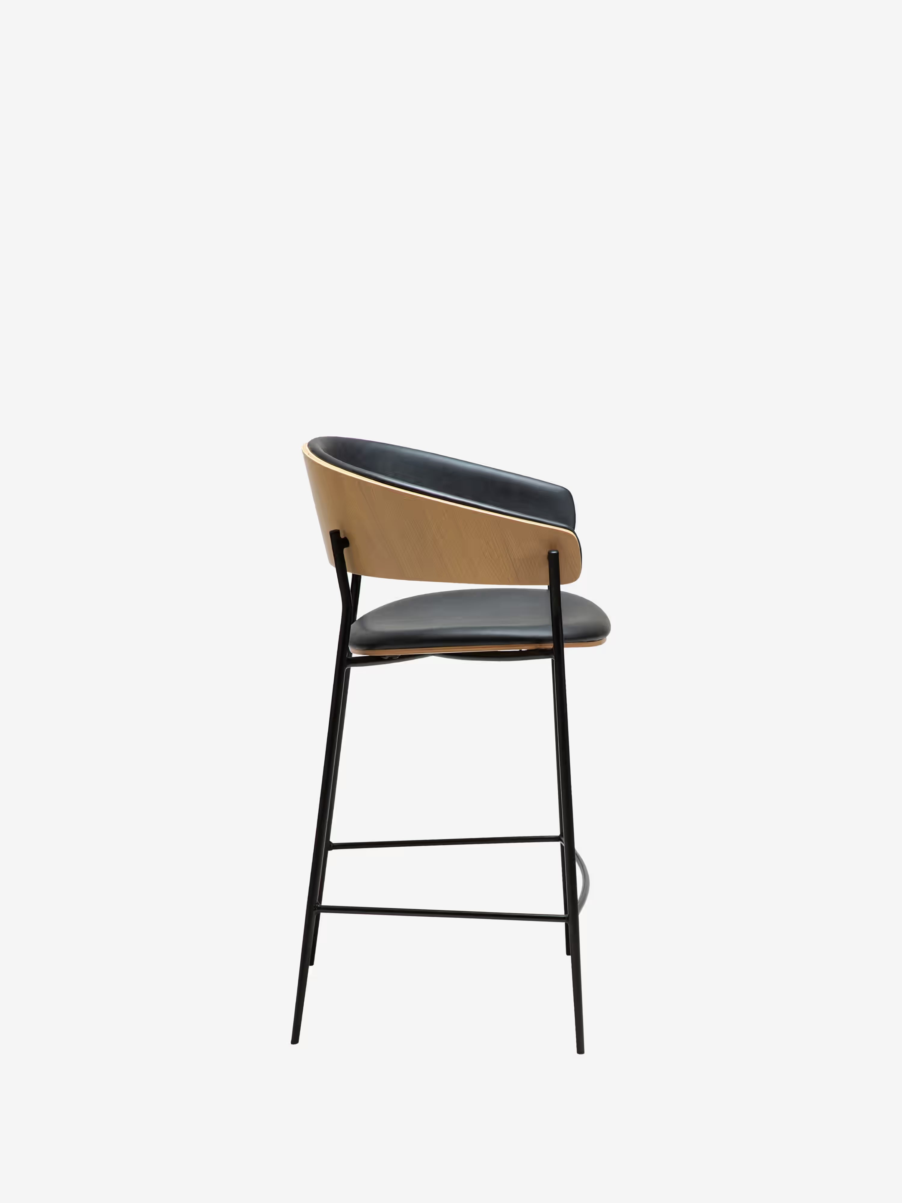 Crib Tabouret en cuir synthétique et bois - pieds en métal pour style mid-century années 50