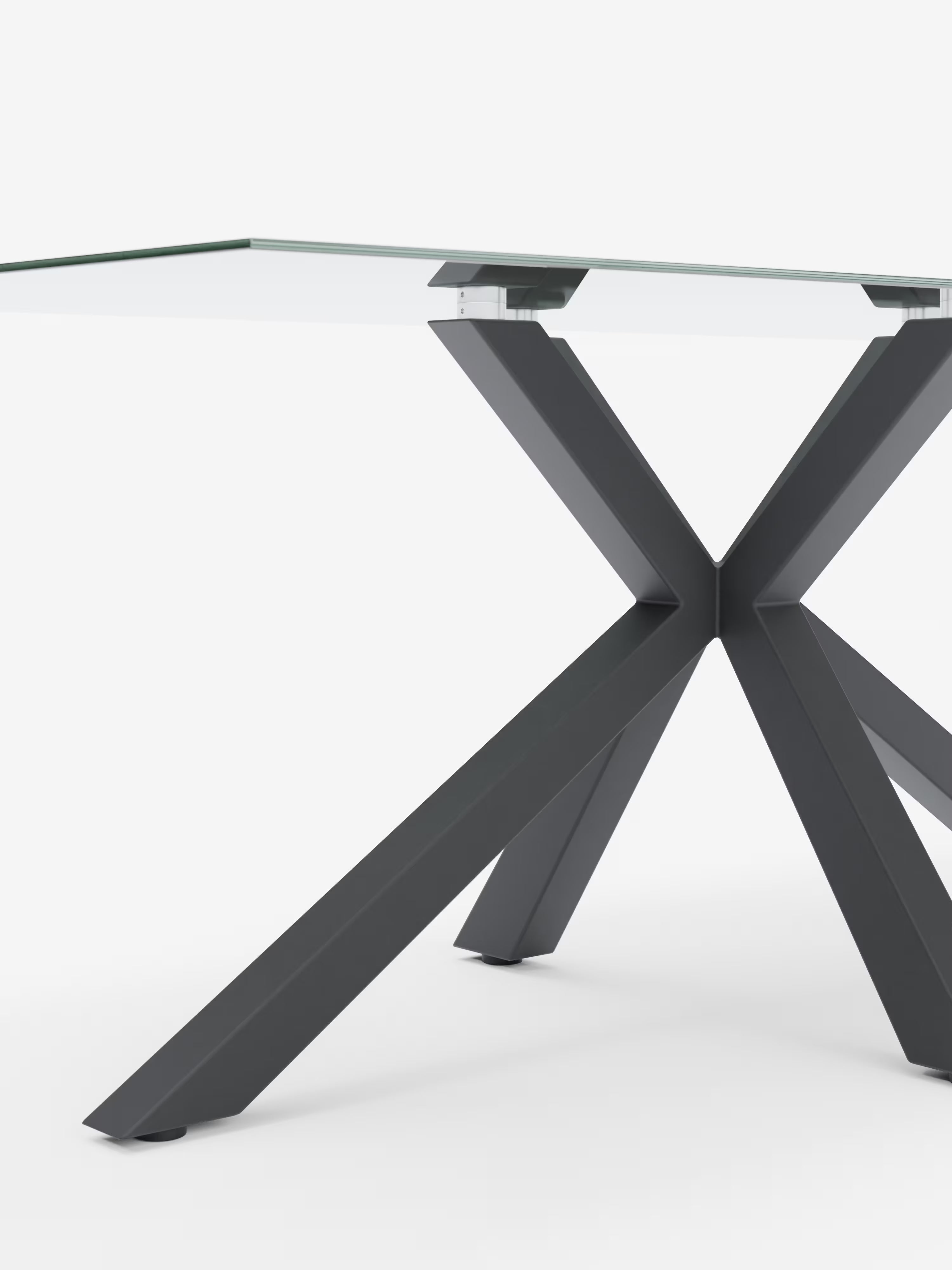 Dante Mesa fija con sobre de vidrio transparente – base de metal negro de 160 o 180 cm