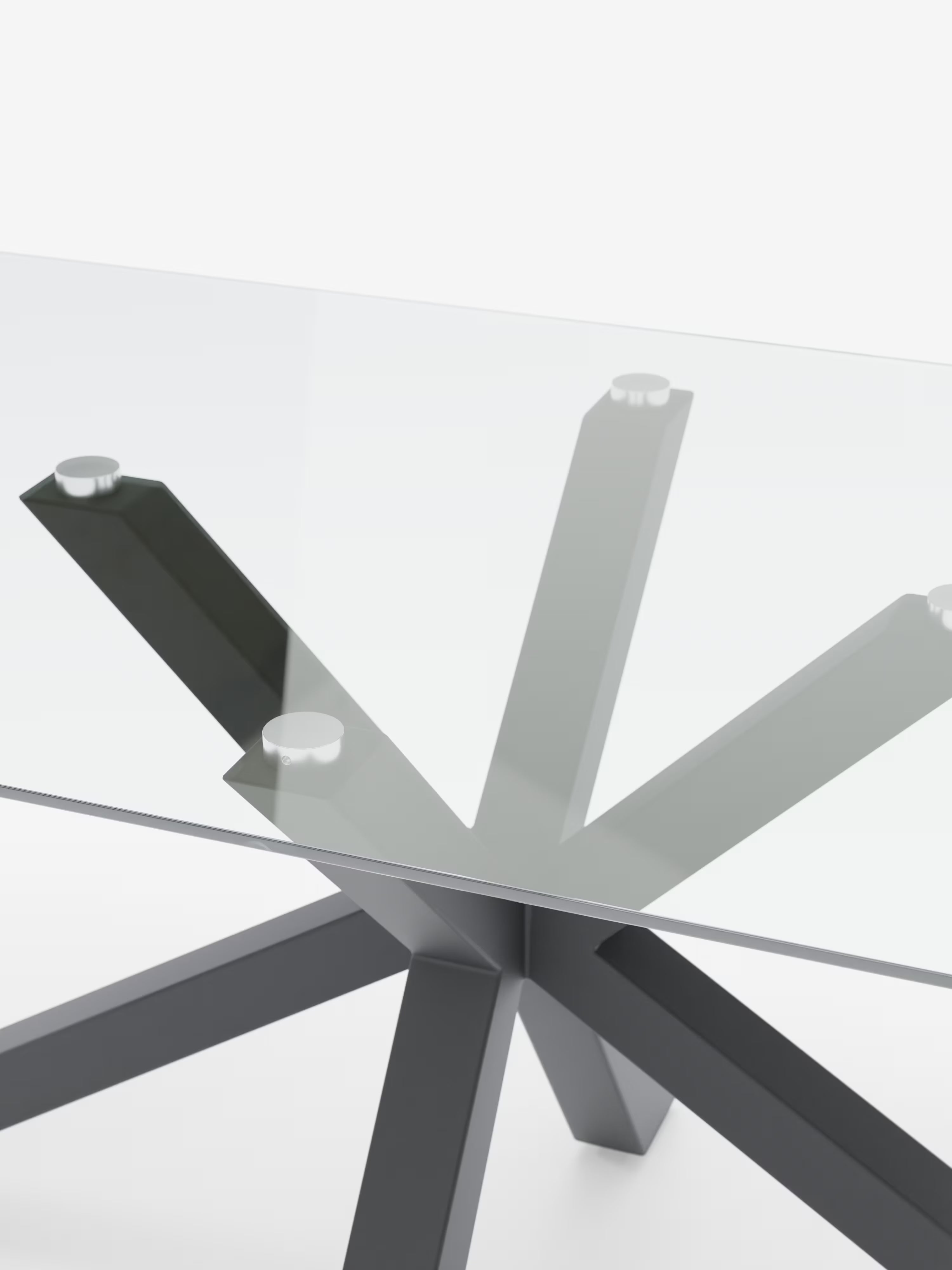 Dante Mesa fija con sobre de vidrio transparente – base de metal negro de 160 o 180 cm