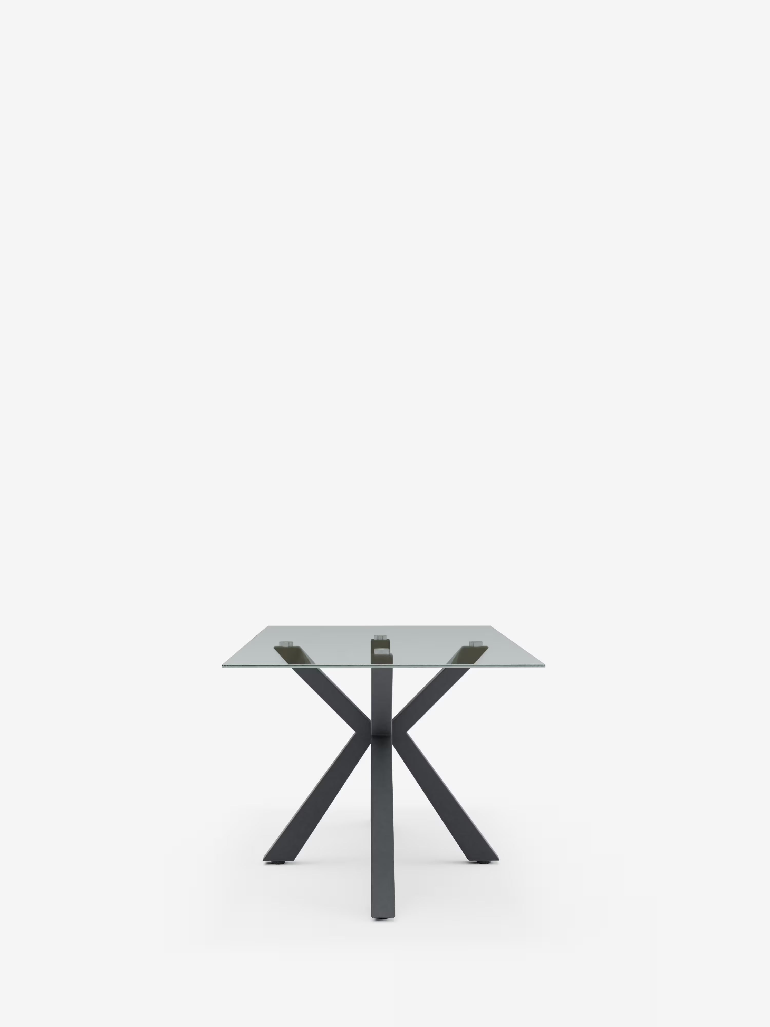 Dante Mesa fija con sobre de vidrio transparente – base de metal negro de 160 o 180 cm