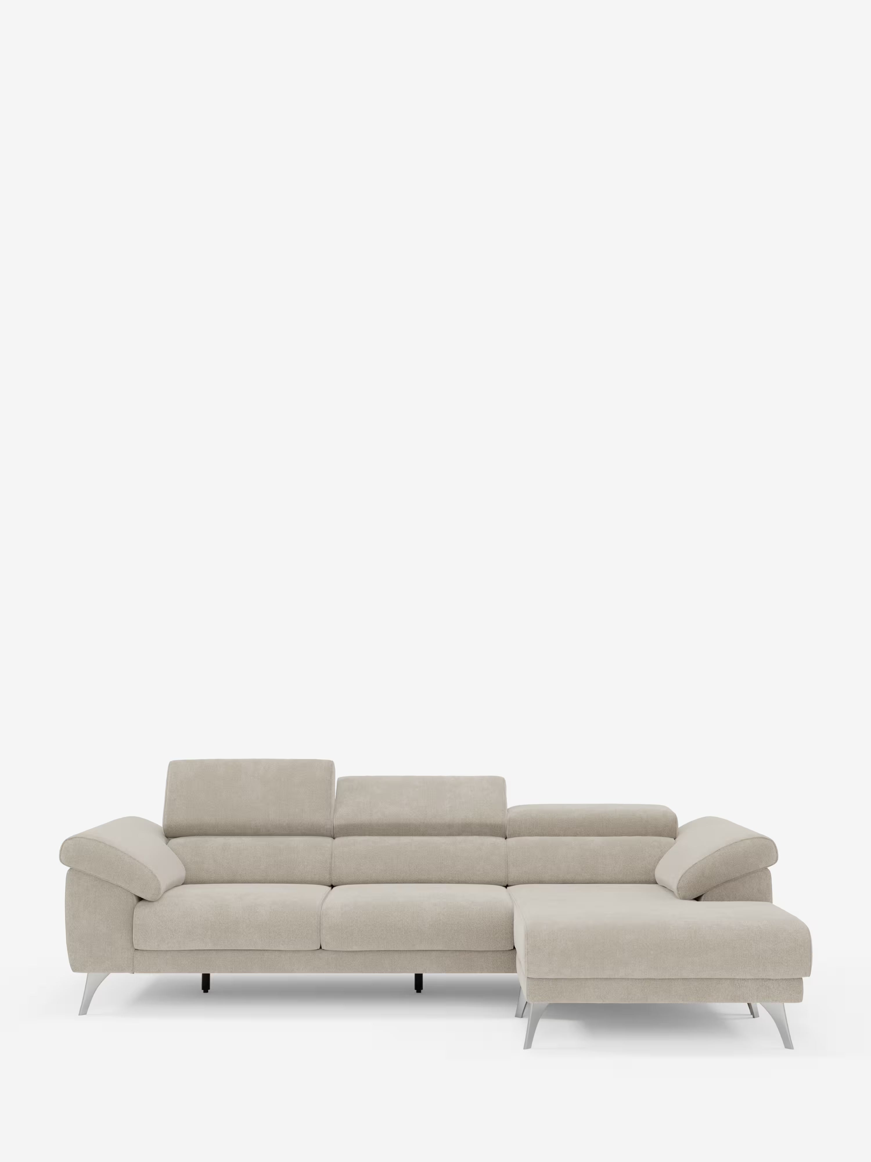 Donatello Ecksofa 5 Plätze mit verschiebbaren Sitzflächen, Stauraum-Armlehnen und verstellbaren Kopfstützen aus abwaschbarem Sahne-Stoff