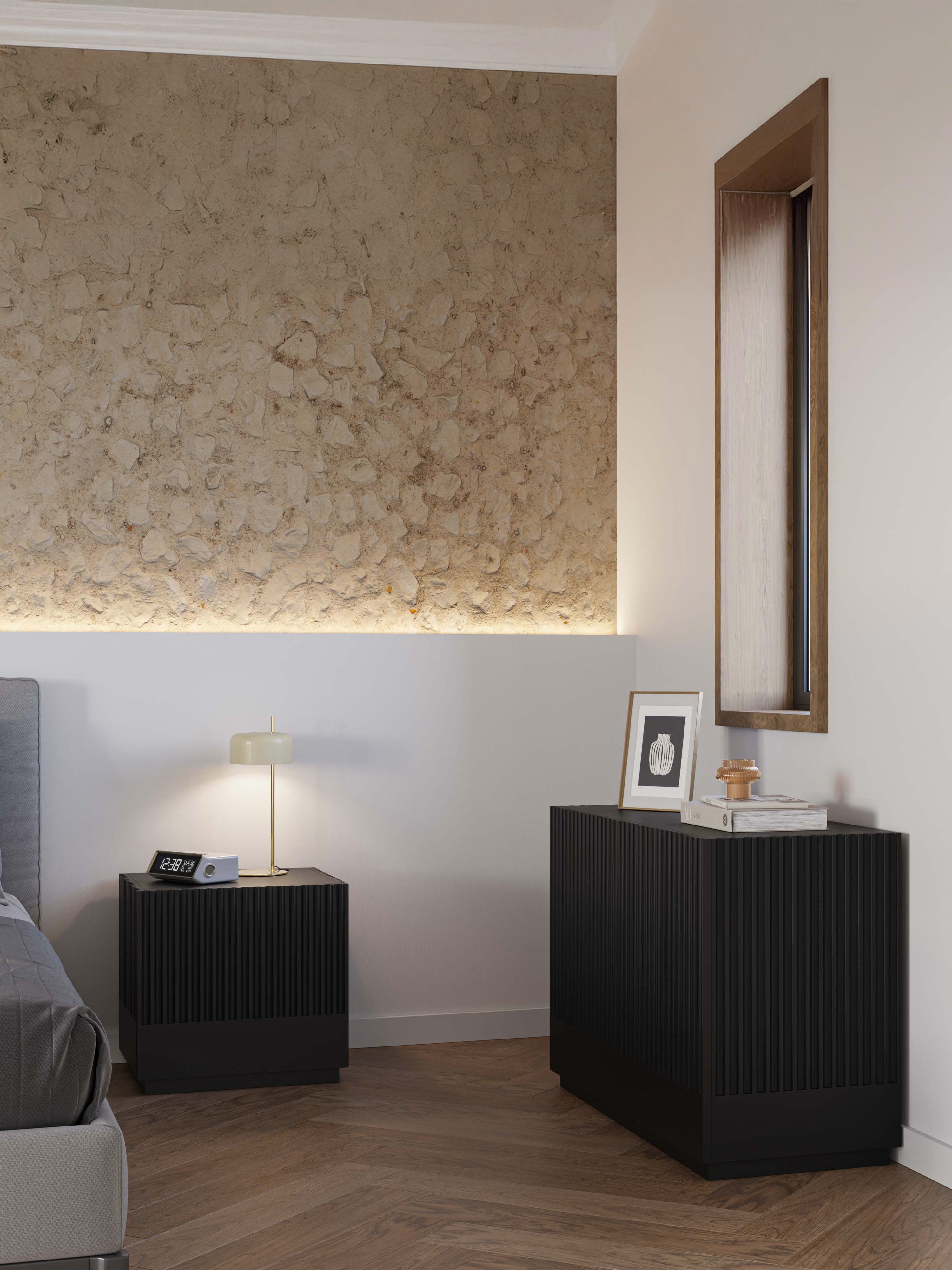 Doric comò in mdf laccato nero - cassettiera a 2 ante e 2 cassetti 100 x 70 cm