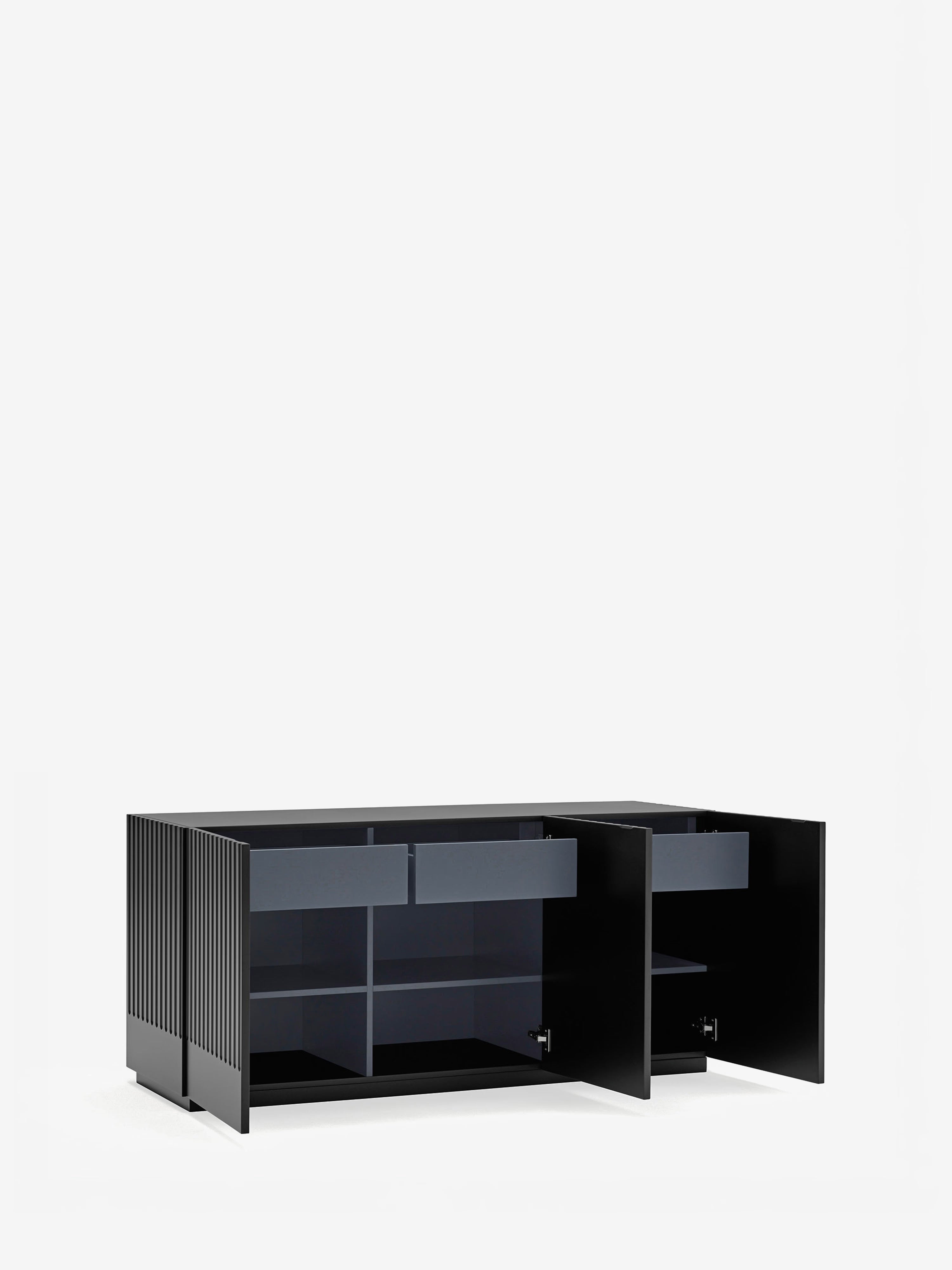 Doric aparador bajo en MDF negro - aparador de 3 puertas 148 x 70 cm