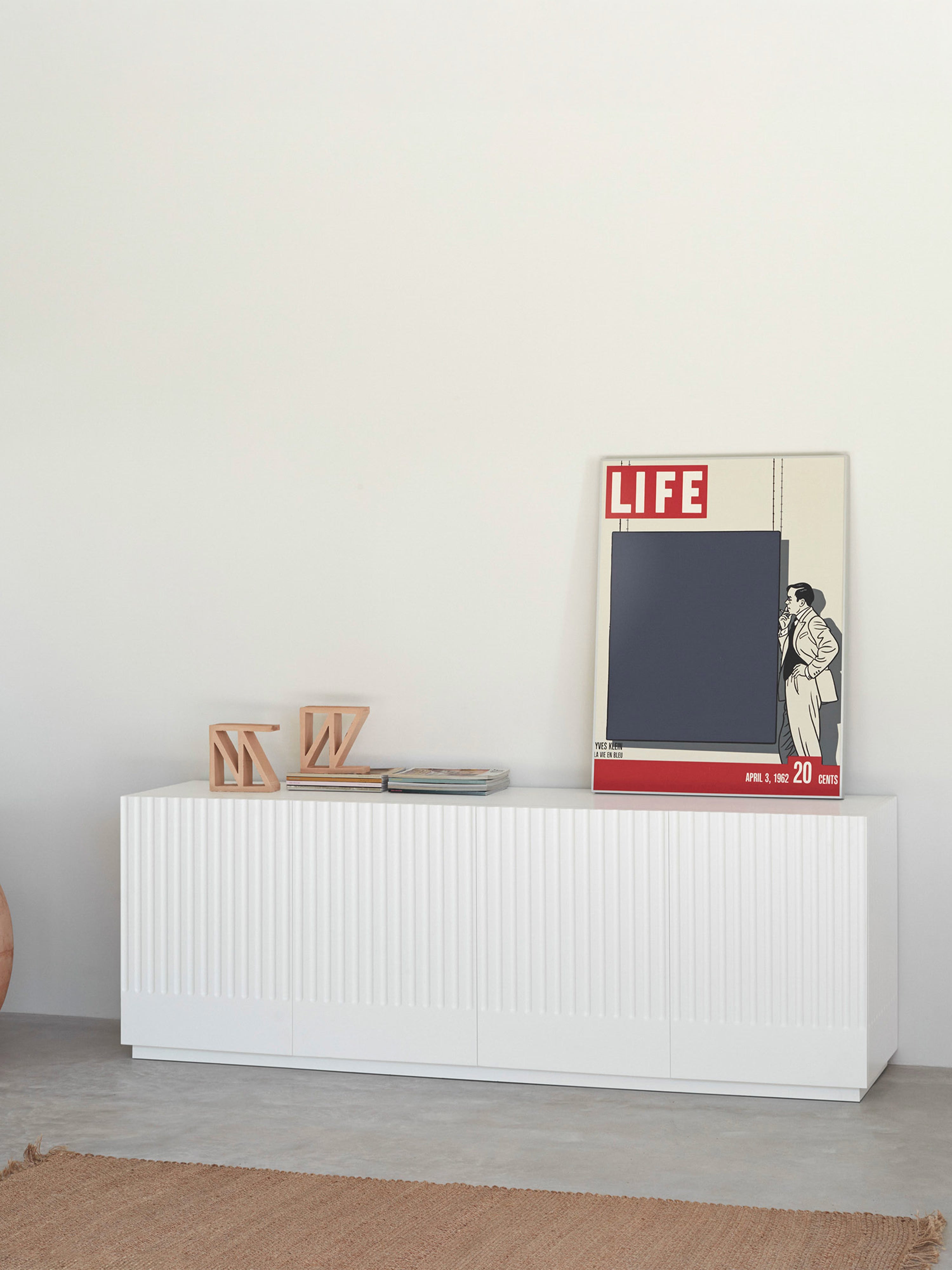 Doric aparador bajo MDF blanco - aparador de 4 puertas 198 x 70 cm