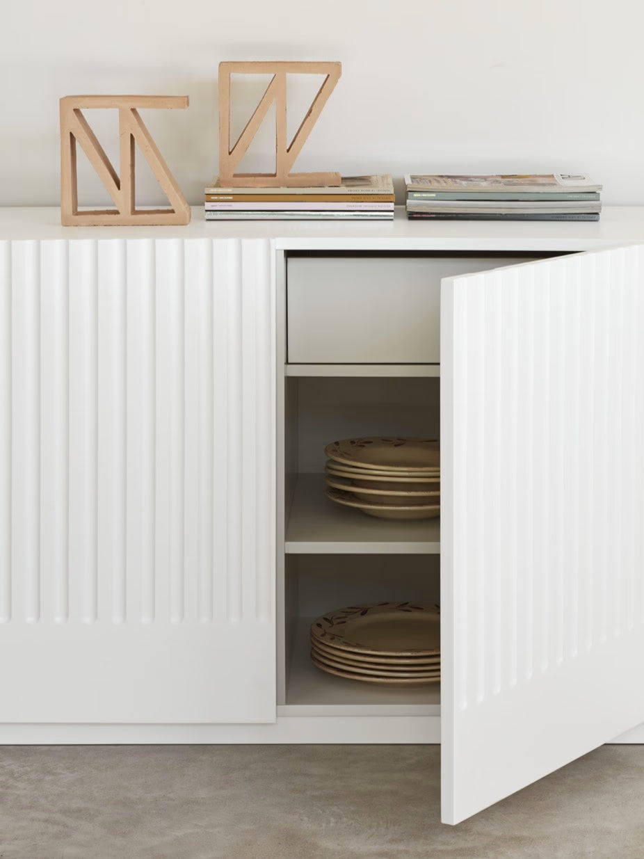 Doric aparador bajo MDF blanco - aparador de 4 puertas 198 x 70 cm