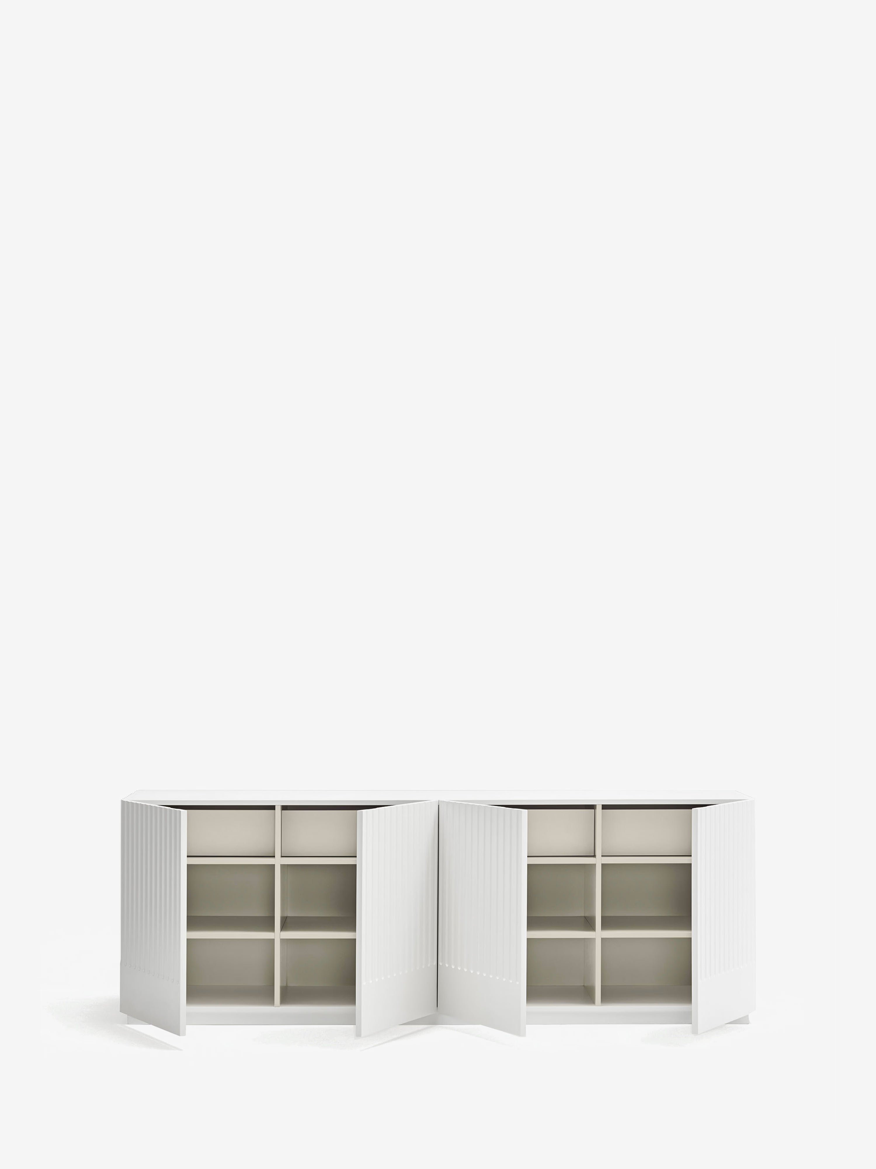 Doric aparador bajo MDF blanco - aparador de 4 puertas 198 x 70 cm