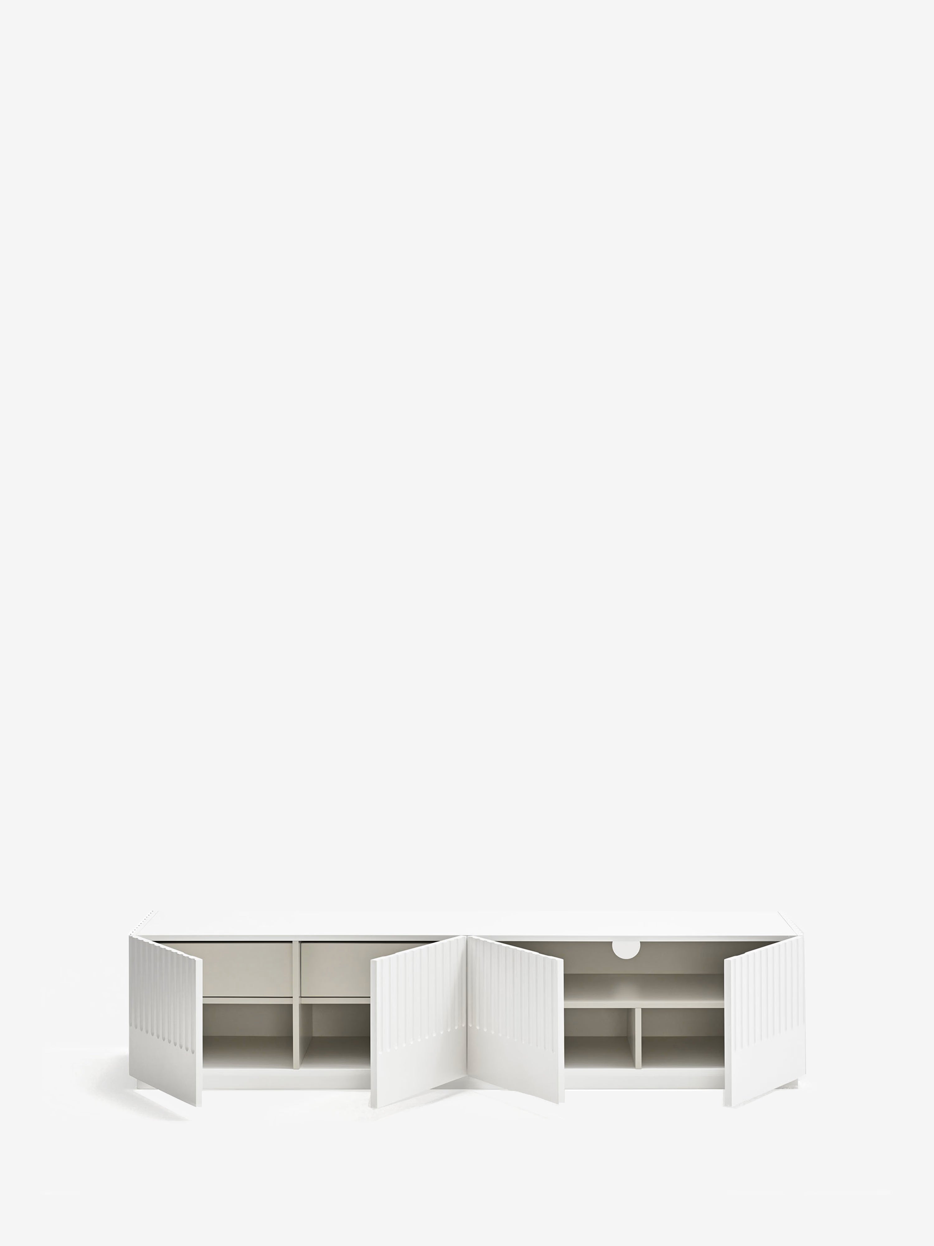 Doric mueble de TV minimalista de 4 puertas y 2 cajones en MDF blanco 182 x42 cm