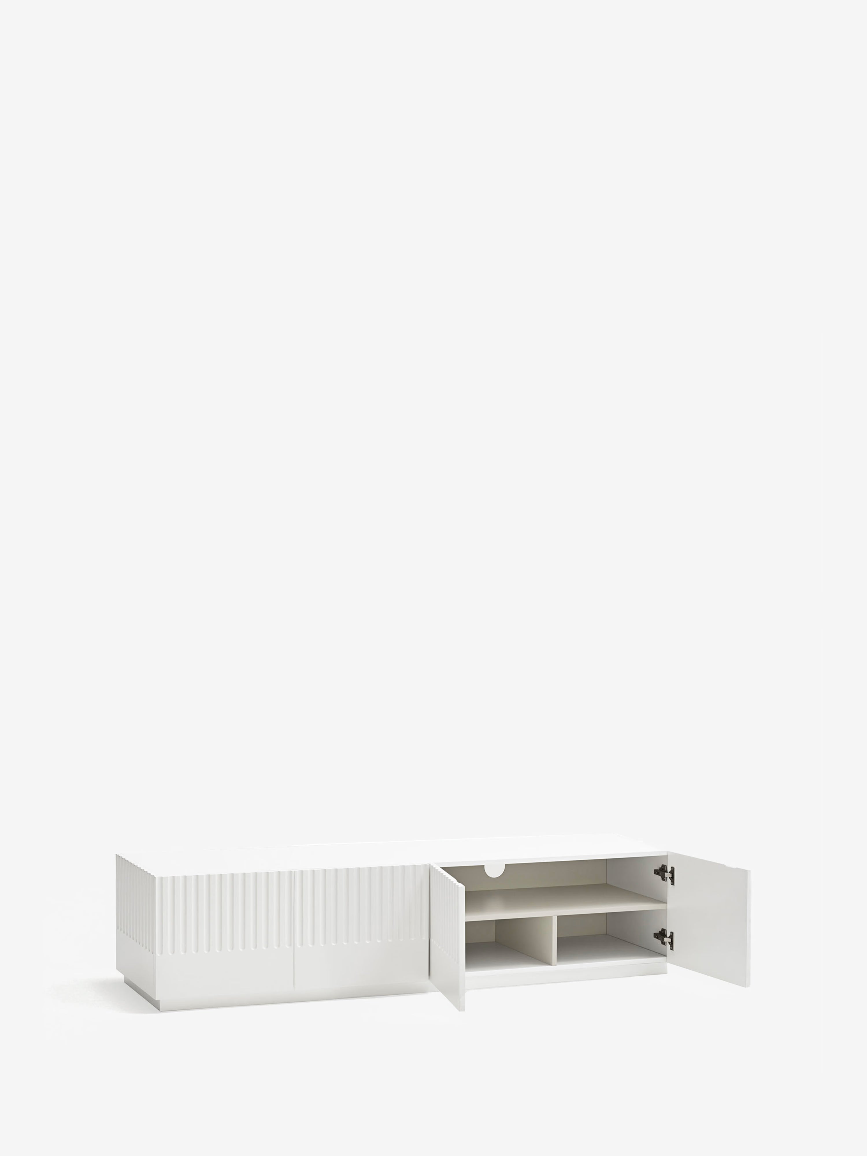 Doric mueble de TV minimalista de 4 puertas y 2 cajones en MDF blanco 182 x42 cm