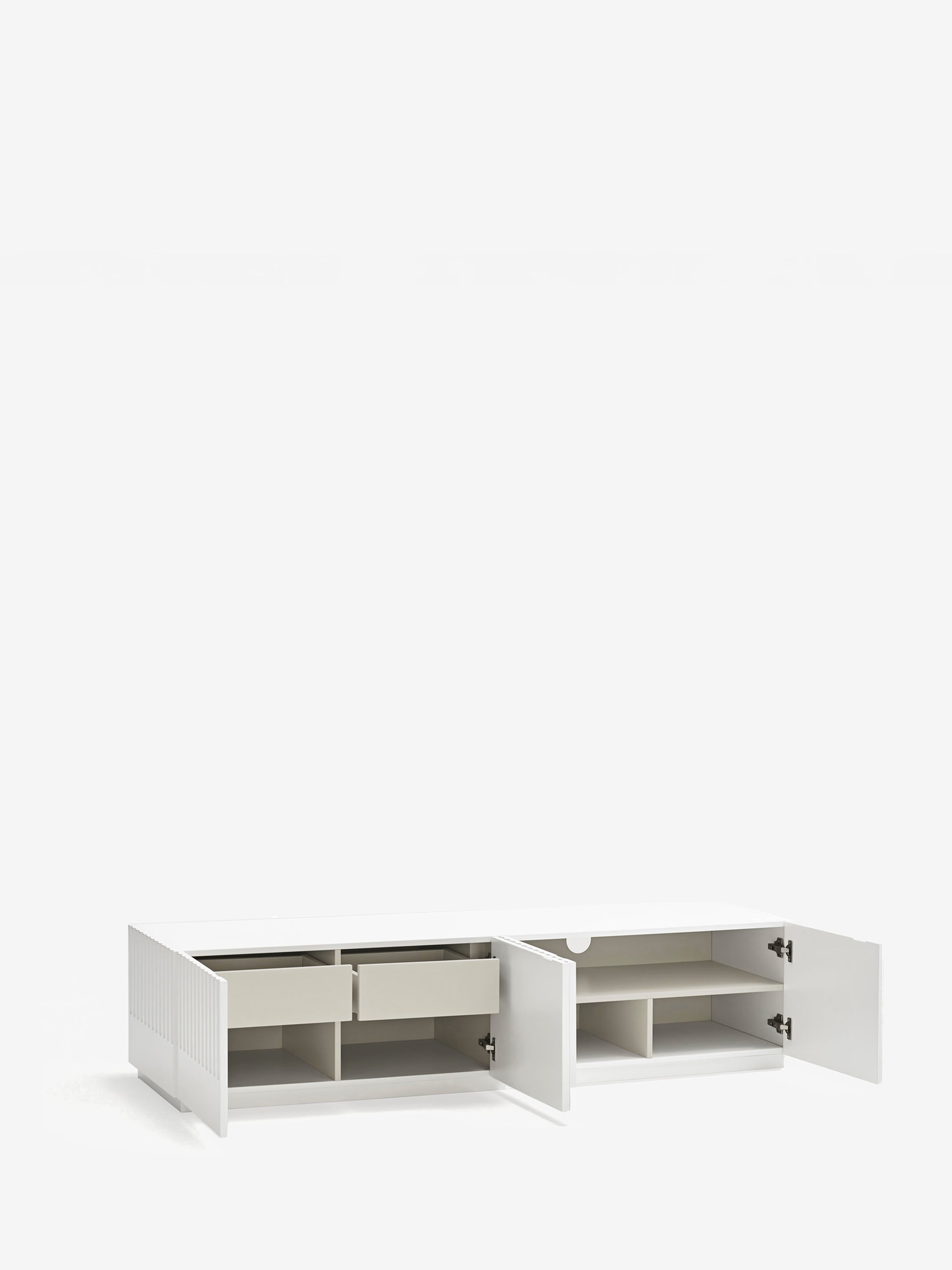Doric mueble de TV minimalista de 4 puertas y 2 cajones en MDF blanco 182 x42 cm