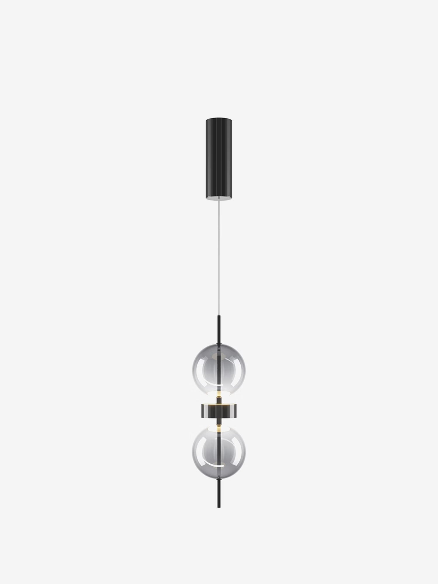 Double Moon Lámpara colgante de diseño en metal y vidrio con doble esfera luminosa Ø12 cm